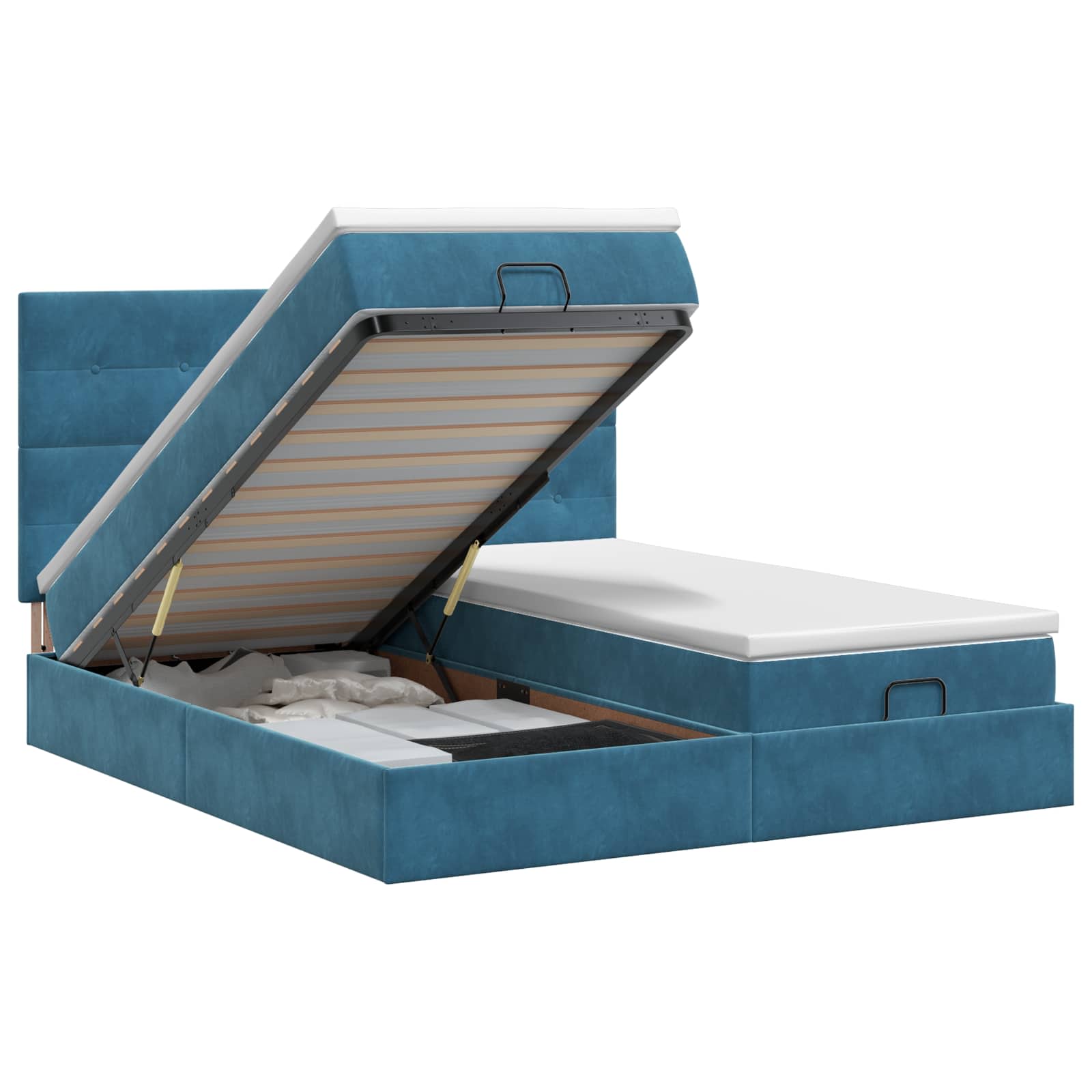 Ottoman bed met matras met hoofdeinde 2 st Donkerblauw Fluweel – afbeelding 1
