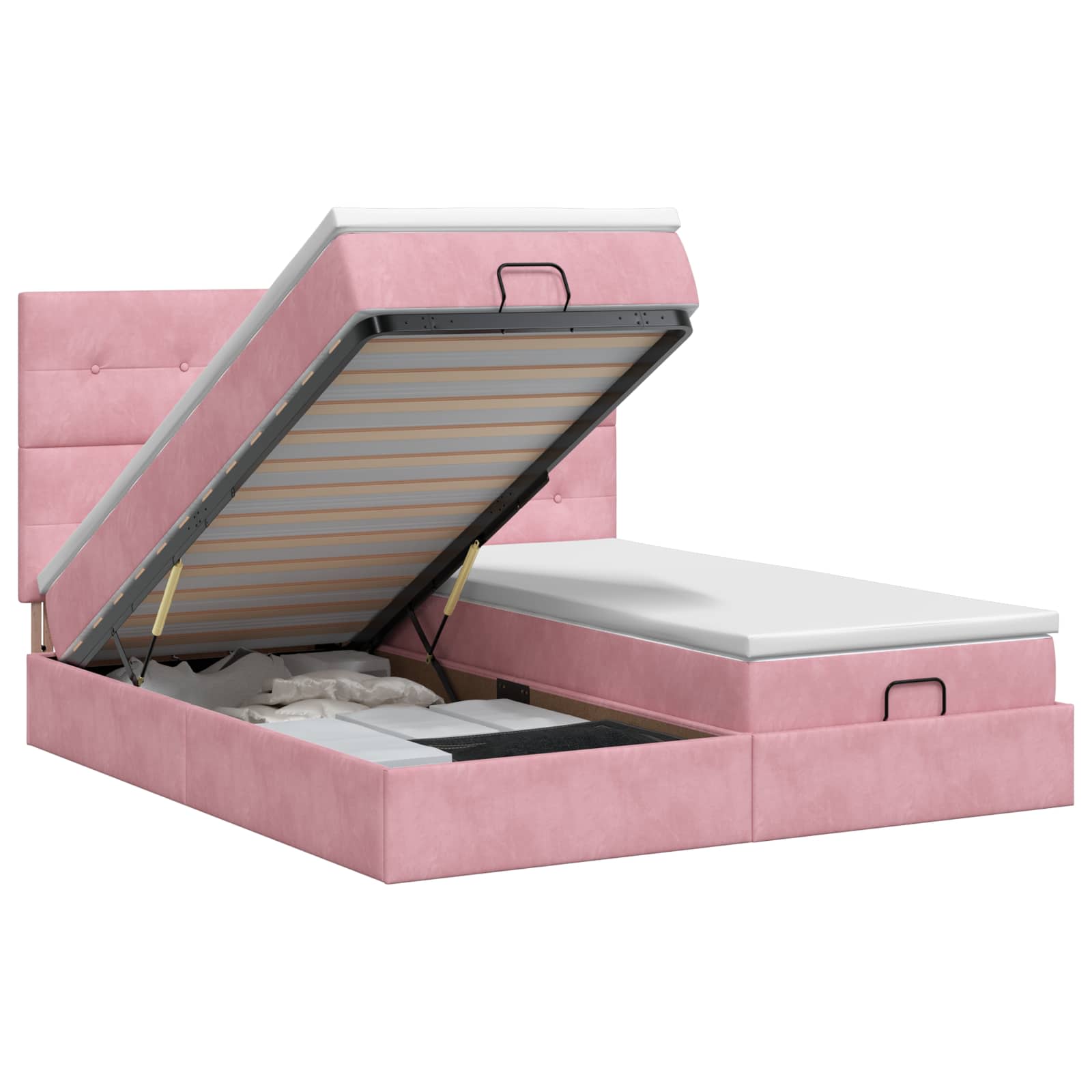 Ottoman bed met matras met hoofdeinde 2 st Roze Fluweel – afbeelding 1