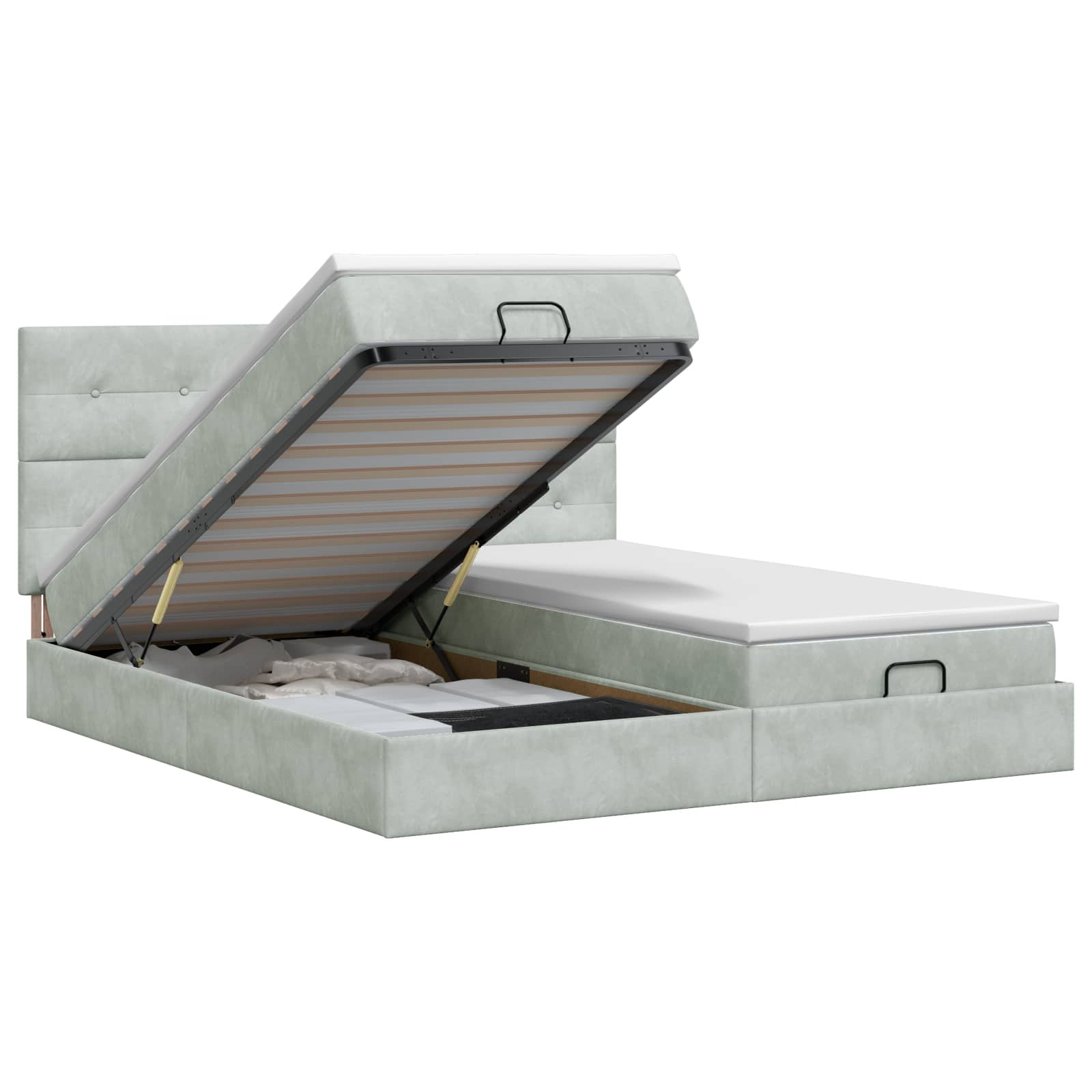 Ottoman bed met matras met hoofdeinde 2 st Lichtgrijs Fluweel – afbeelding 1