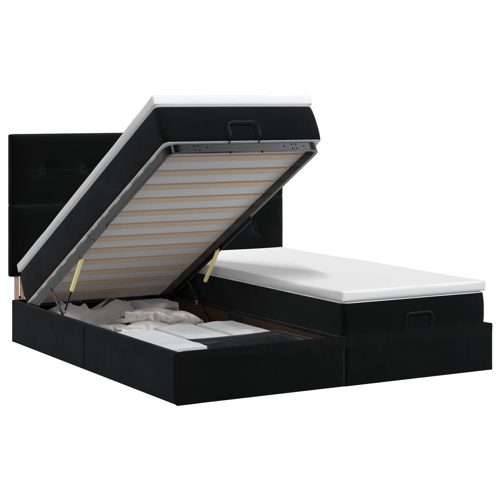 Ottoman bed met matras met hoofdeinde 2 st Zwart Fluweel – afbeelding 1
