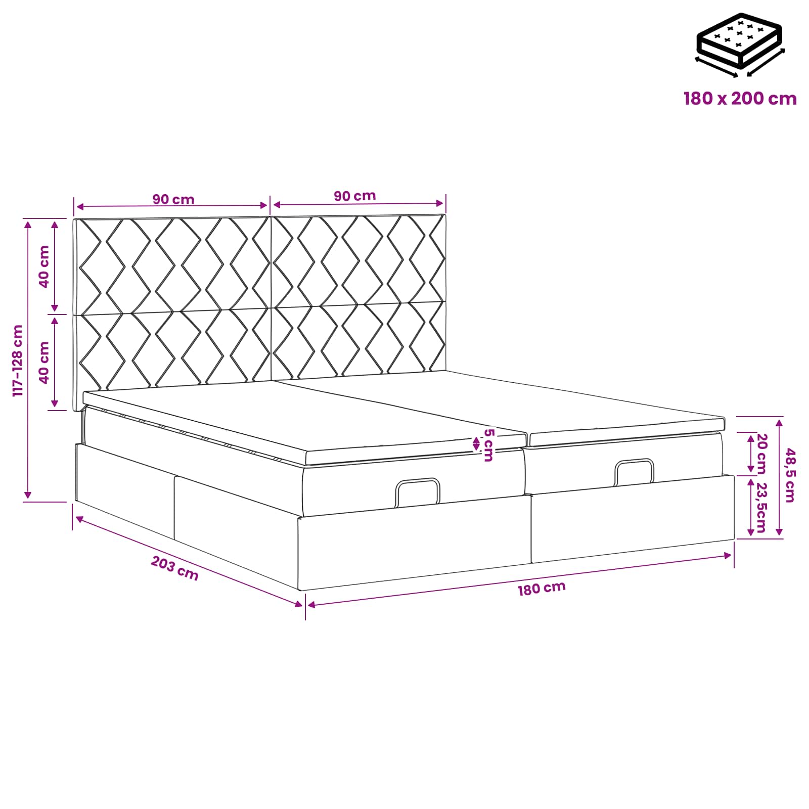 Ottoman bed met matras met hoofdeinde 2 st Donkerblauw Fluweel – afbeelding 11