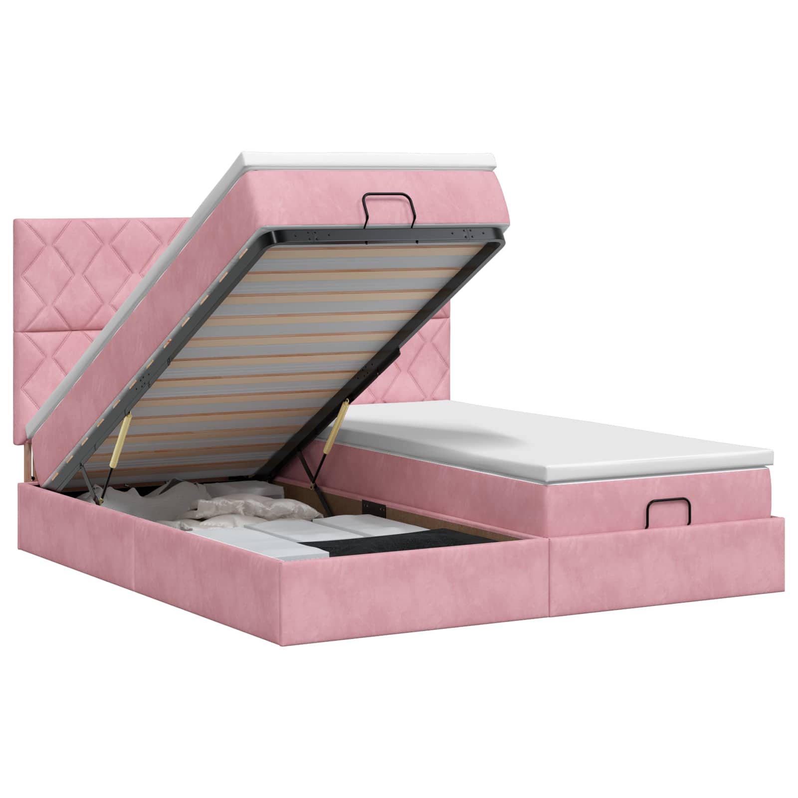 Ottoman bed met matras met hoofdeinde 2 st Roze Fluweel – afbeelding 1
