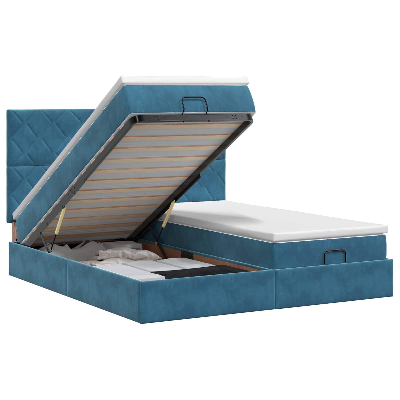 Ottoman bed met matras met hoofdeinde 2 st Donkerblauw Fluweel – afbeelding 1