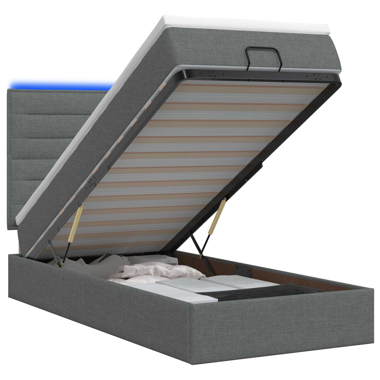 Ottoman Bed met Matrassen en LED Donkergrijs 80 x 200 cm Stof