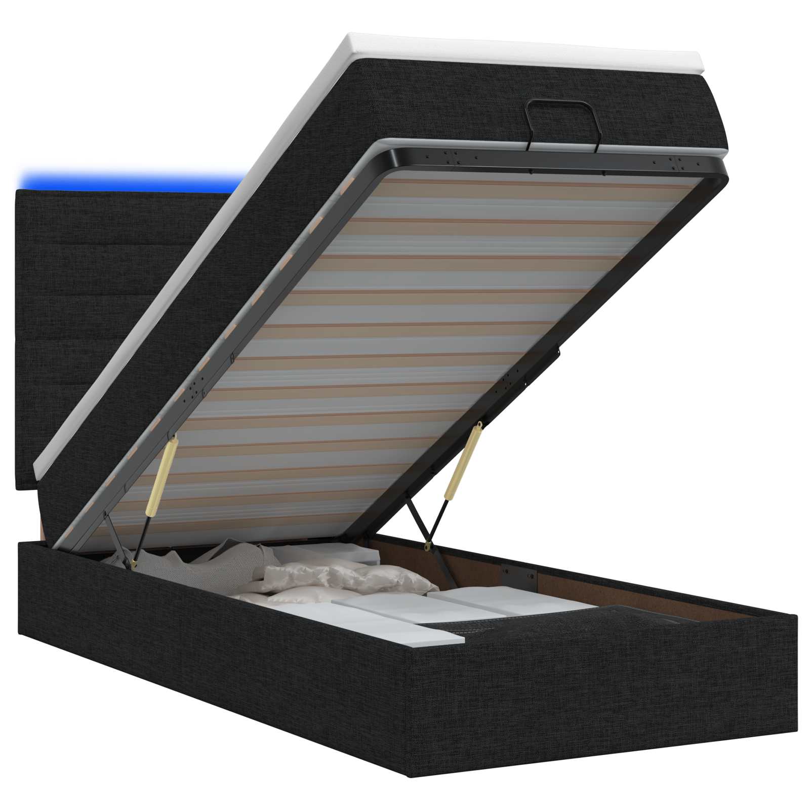 Ottoman Bed met Matrassen en LED Zwart 90 x 190 cm Stof