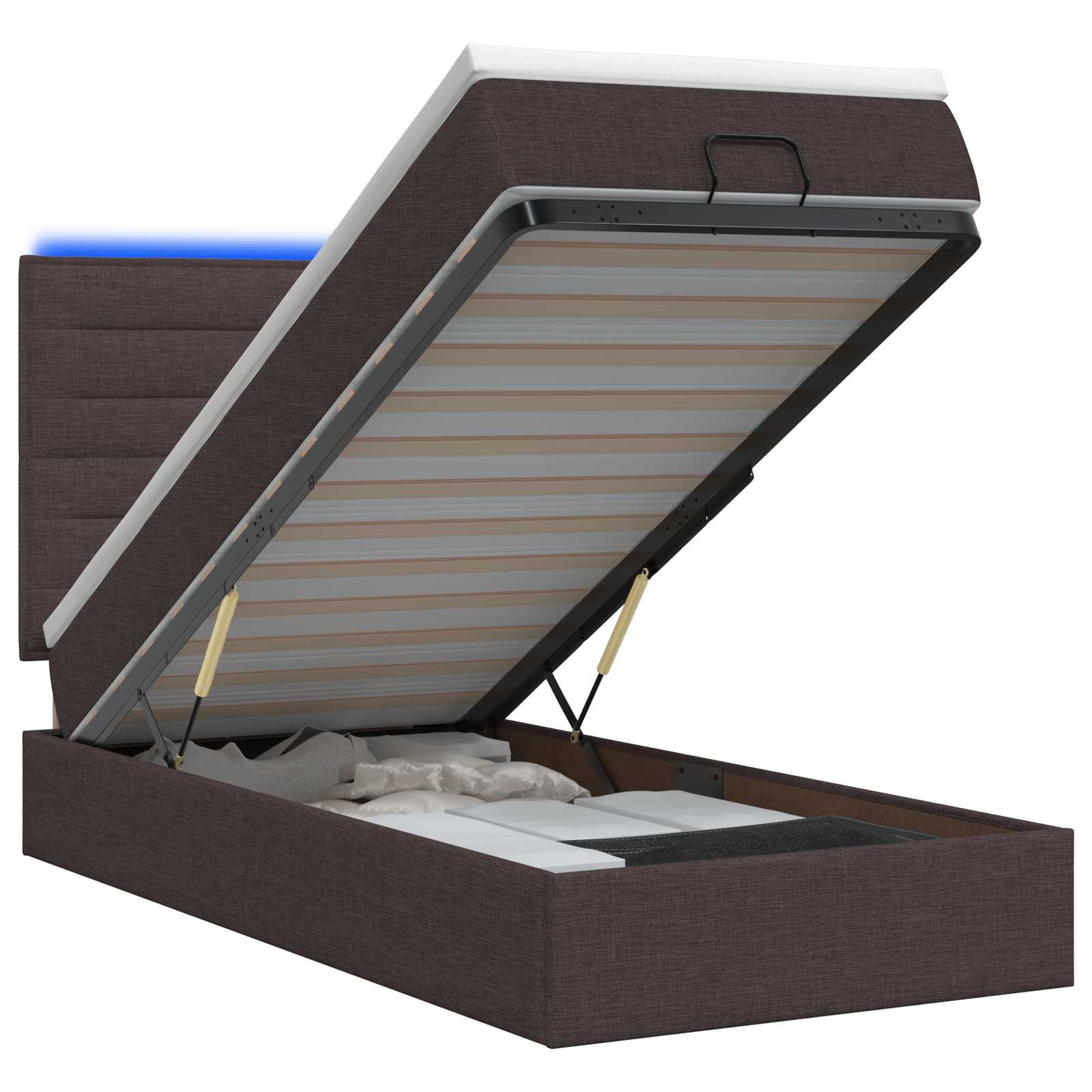 Ottoman Bed met Matrassen en LED Donkerbruin 90 x 190 cm Stof