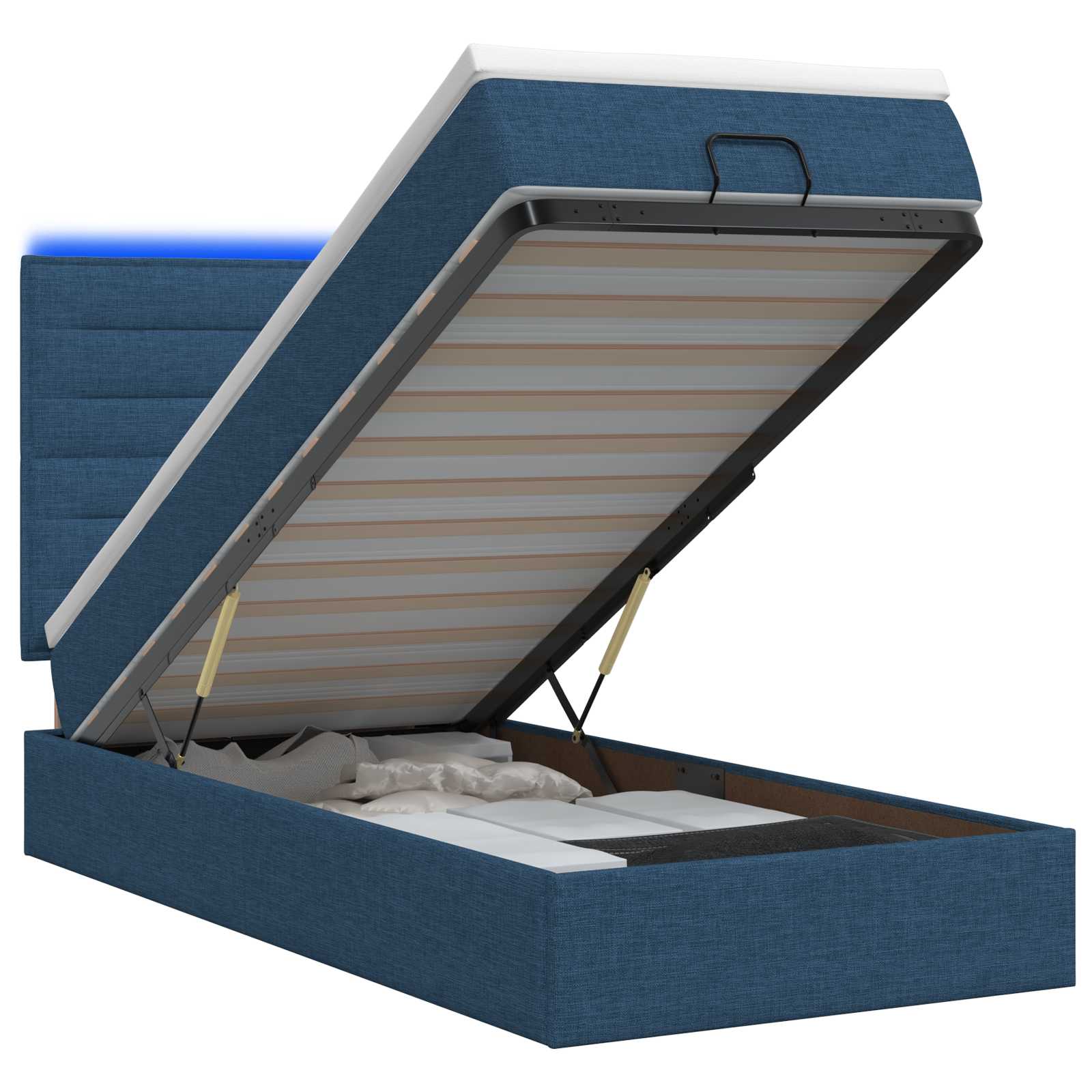Ottoman Bed met Matrassen en LED Blauw 90 x 190 cm Stof