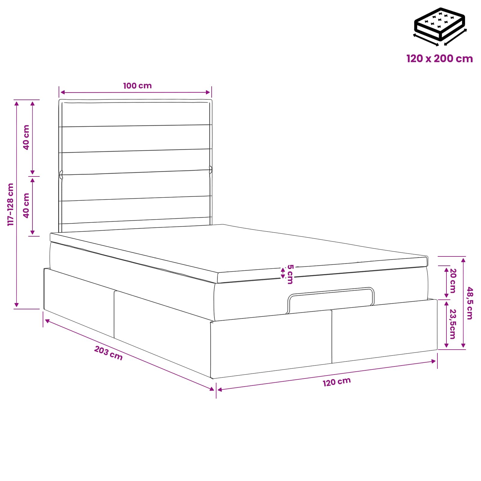 Ottoman Bed met Matrassen en LED Taupe 120 x 200 cm Stof – afbeelding 12