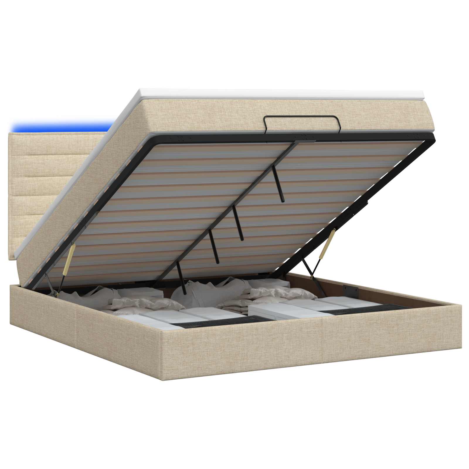 Ottoman Bed met Matrassen en LED Crèmekleurig 140 x 190 cm Stof