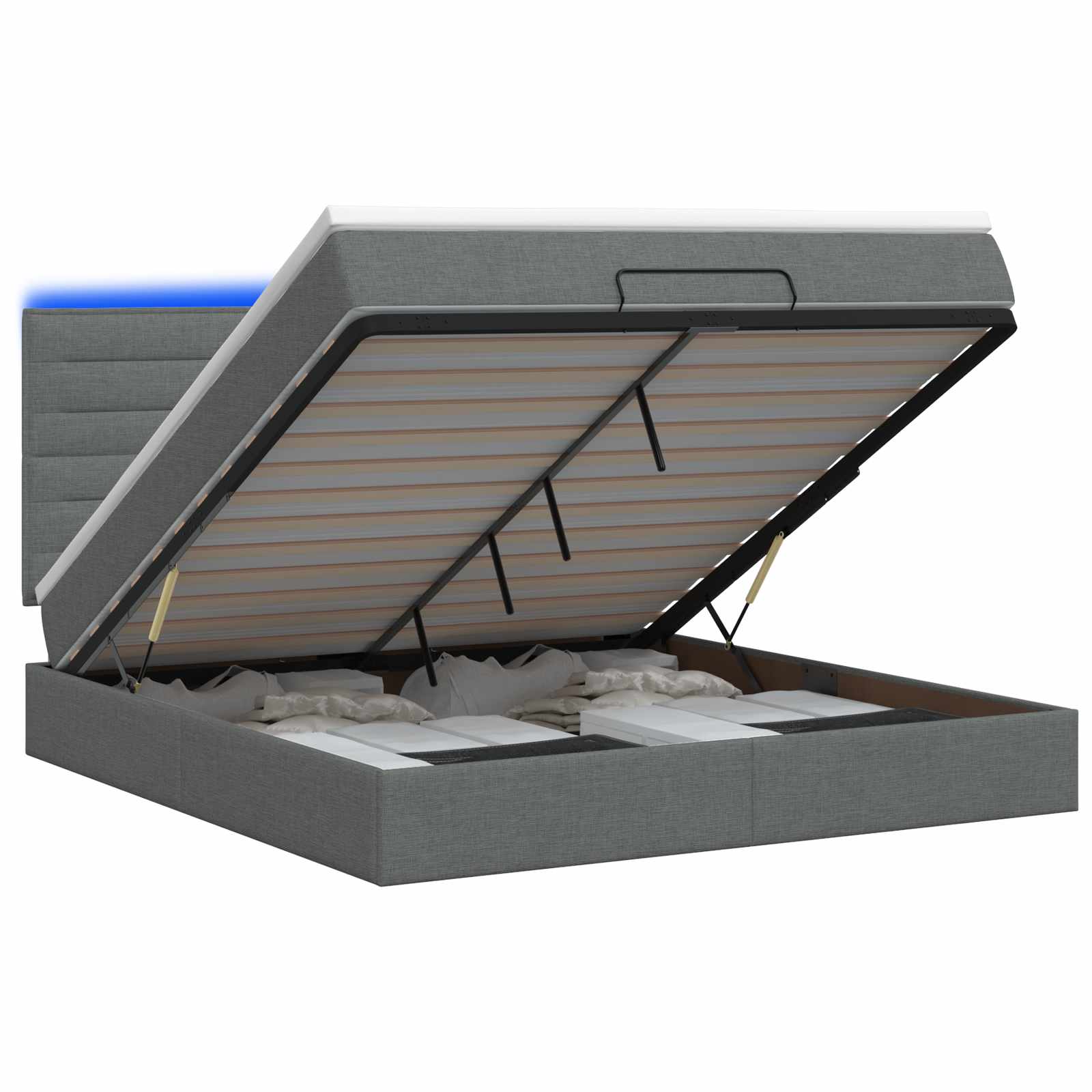 Ottoman Bed met Matrassen en LED Donkergrijs 140 x 200 cm Stof