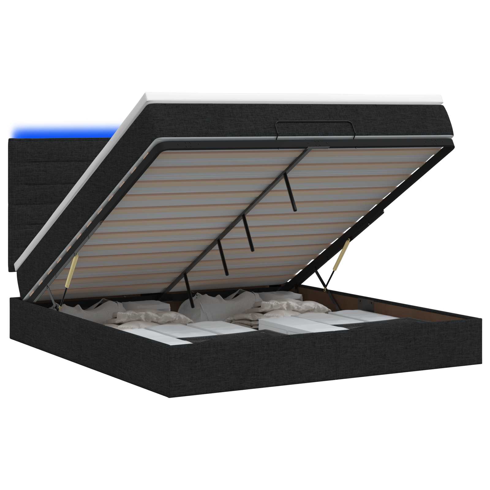 Ottoman Bed met Matrassen en LED Zwart 180 x 200 cm Stof