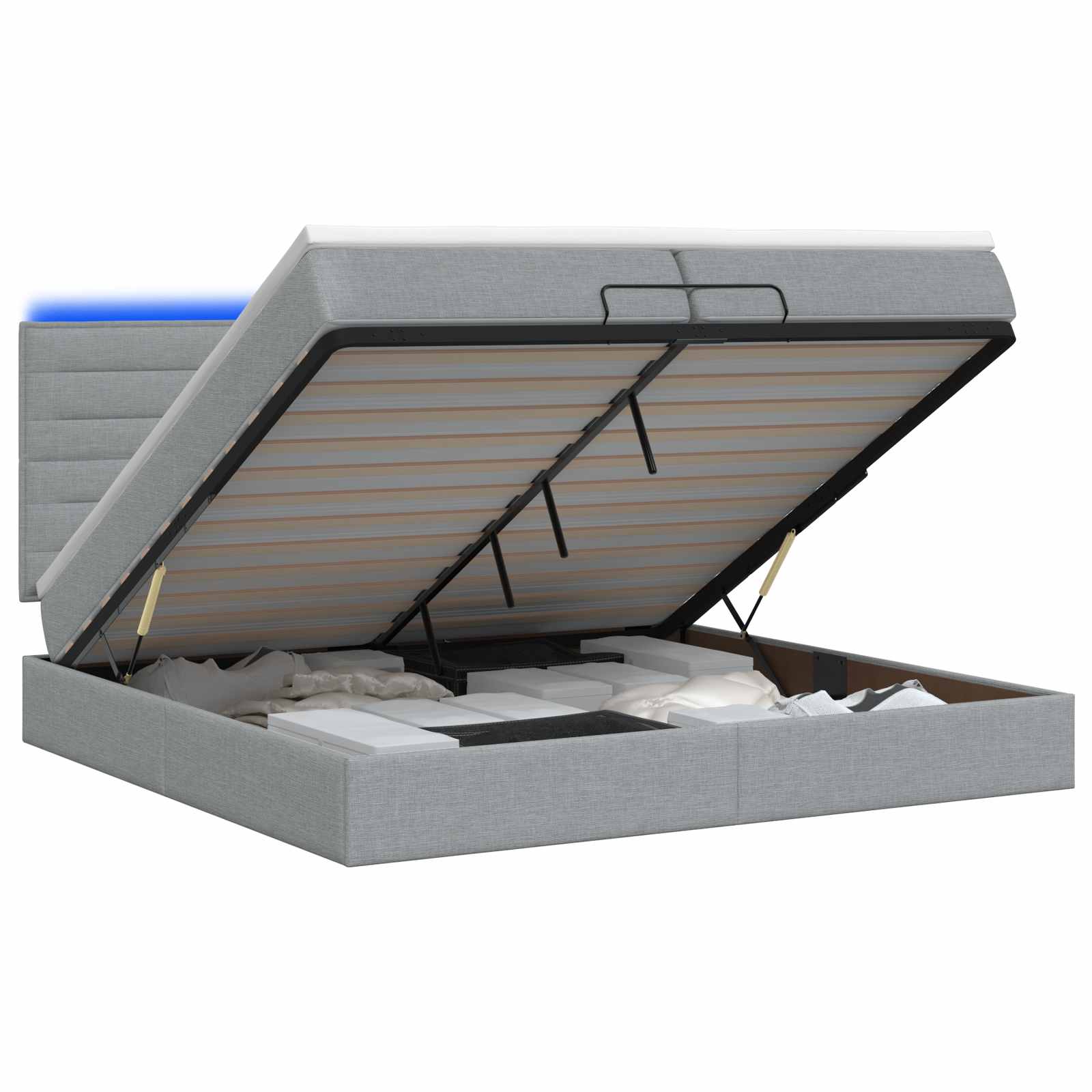 Ottoman Bed met Matrassen en LED Lichtgrijs 200 x 200 cm Stof