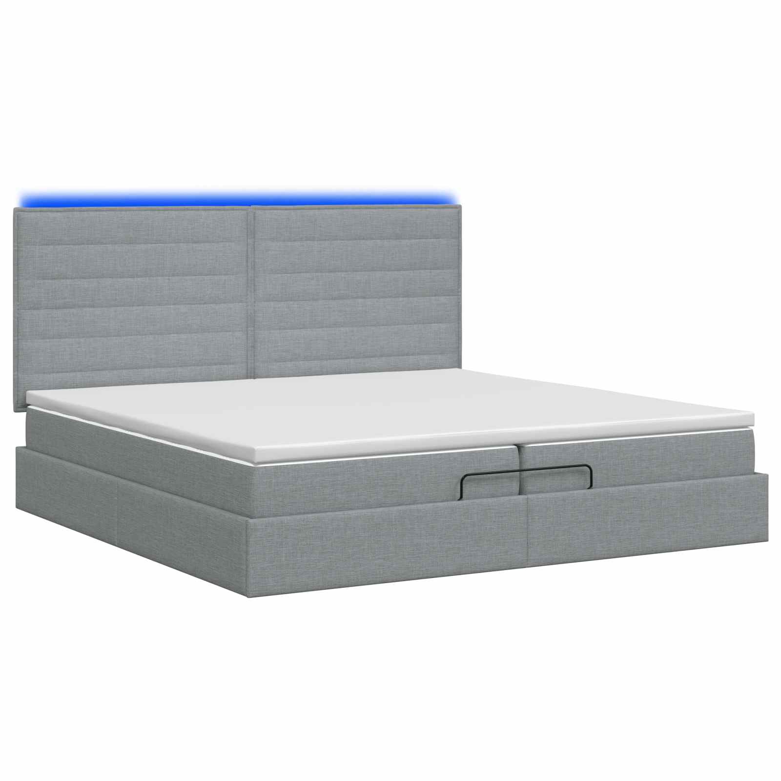 Ottoman Bed met Matrassen en LED Lichtgrijs 200 x 200 cm Stof – afbeelding 7