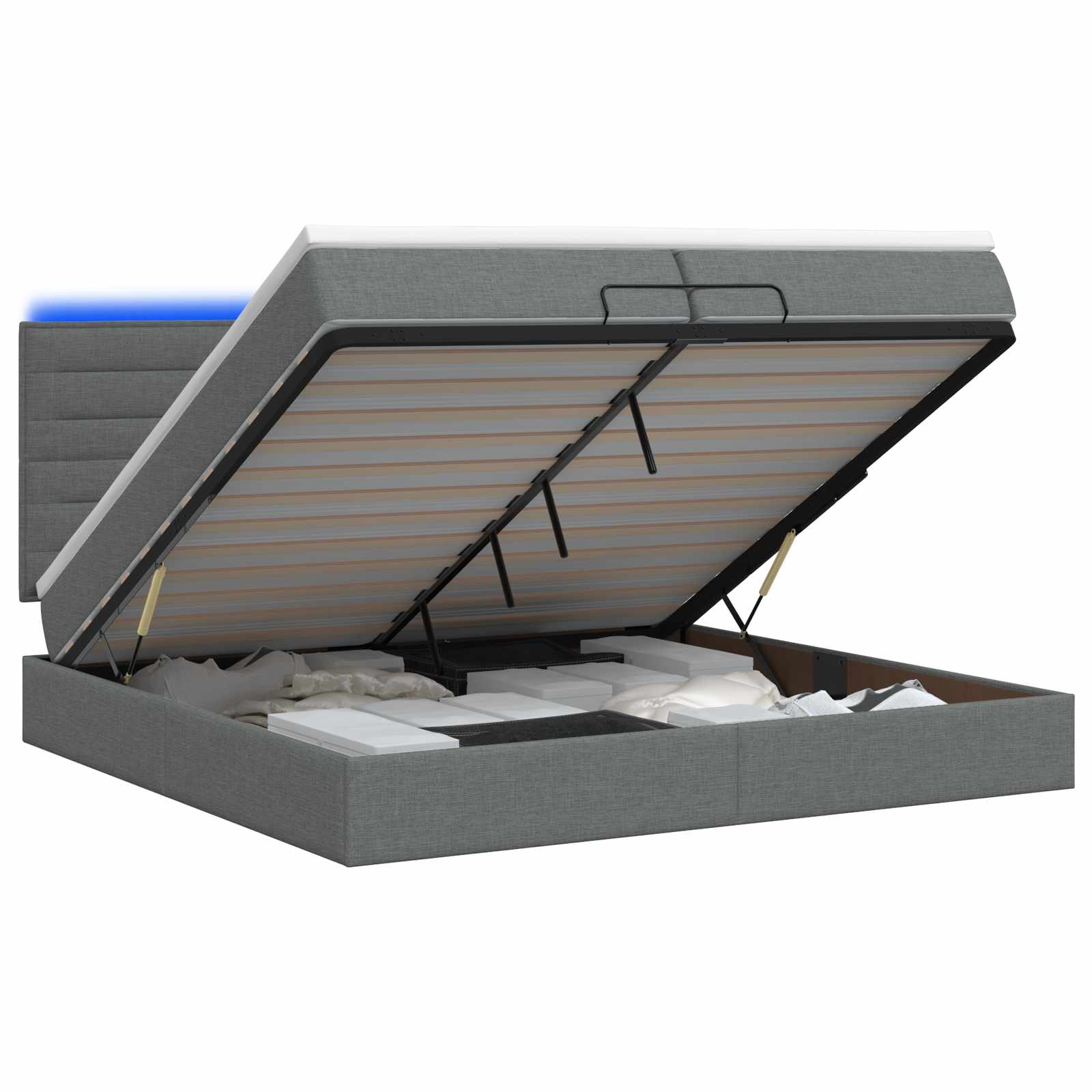 Ottoman Bed met Matrassen en LED Donkergrijs 200 x 200 cm Stof