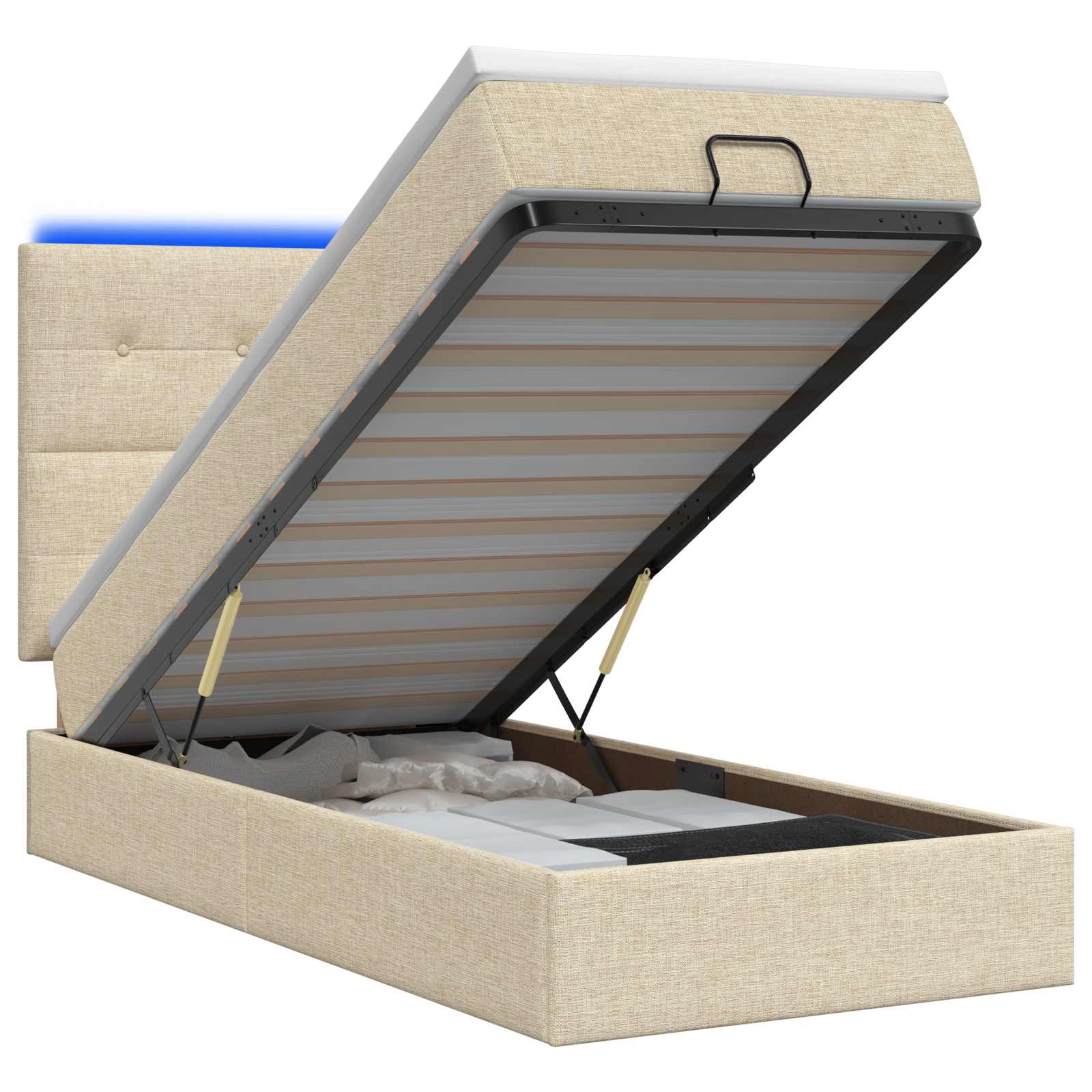 Ottoman Bed met Matrassen en LED Crèmekleurig 90 x 190 cm Stof