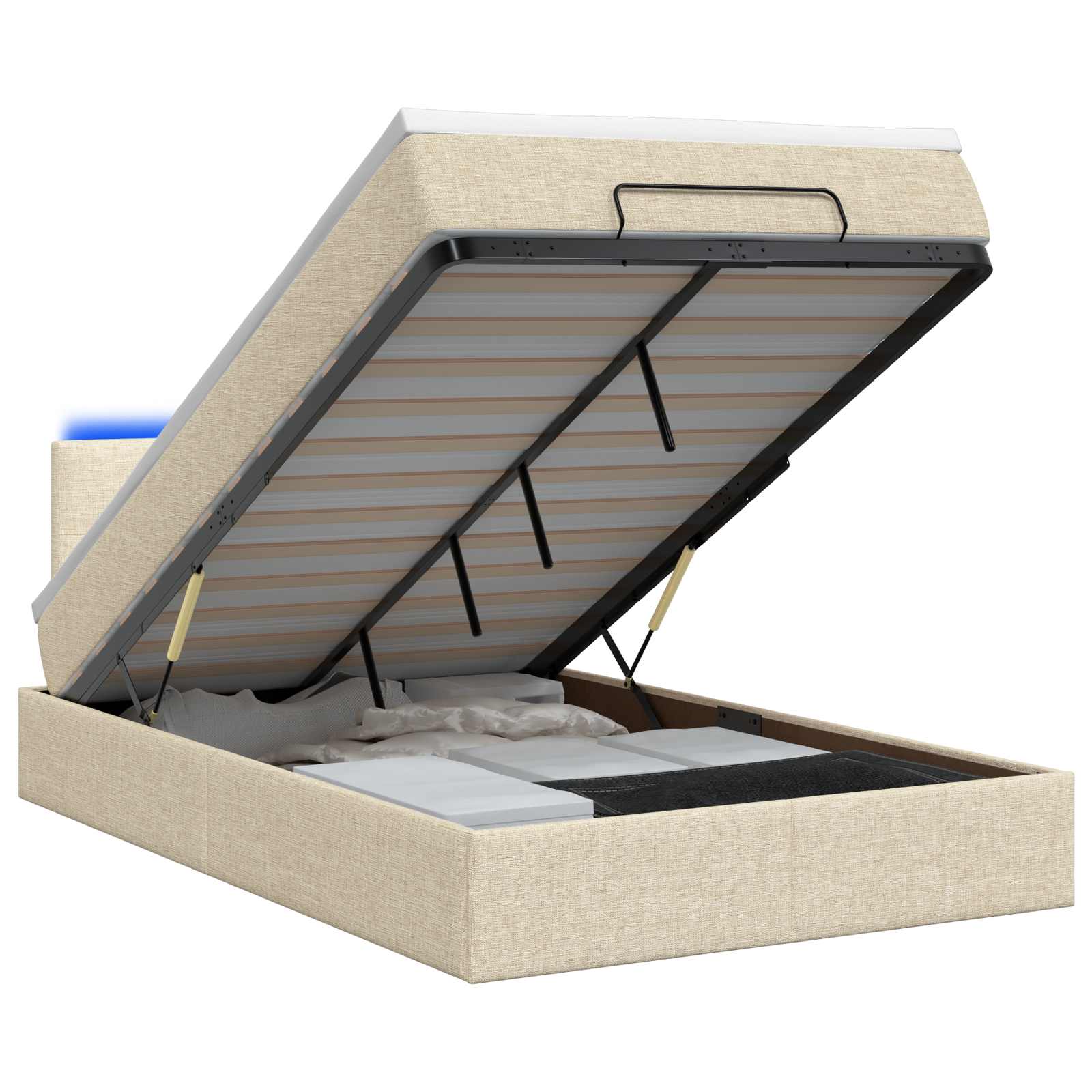 Ottoman Bed met Matrassen en LED Crèmekleurig 120 x 190 cm Stof – afbeelding 1