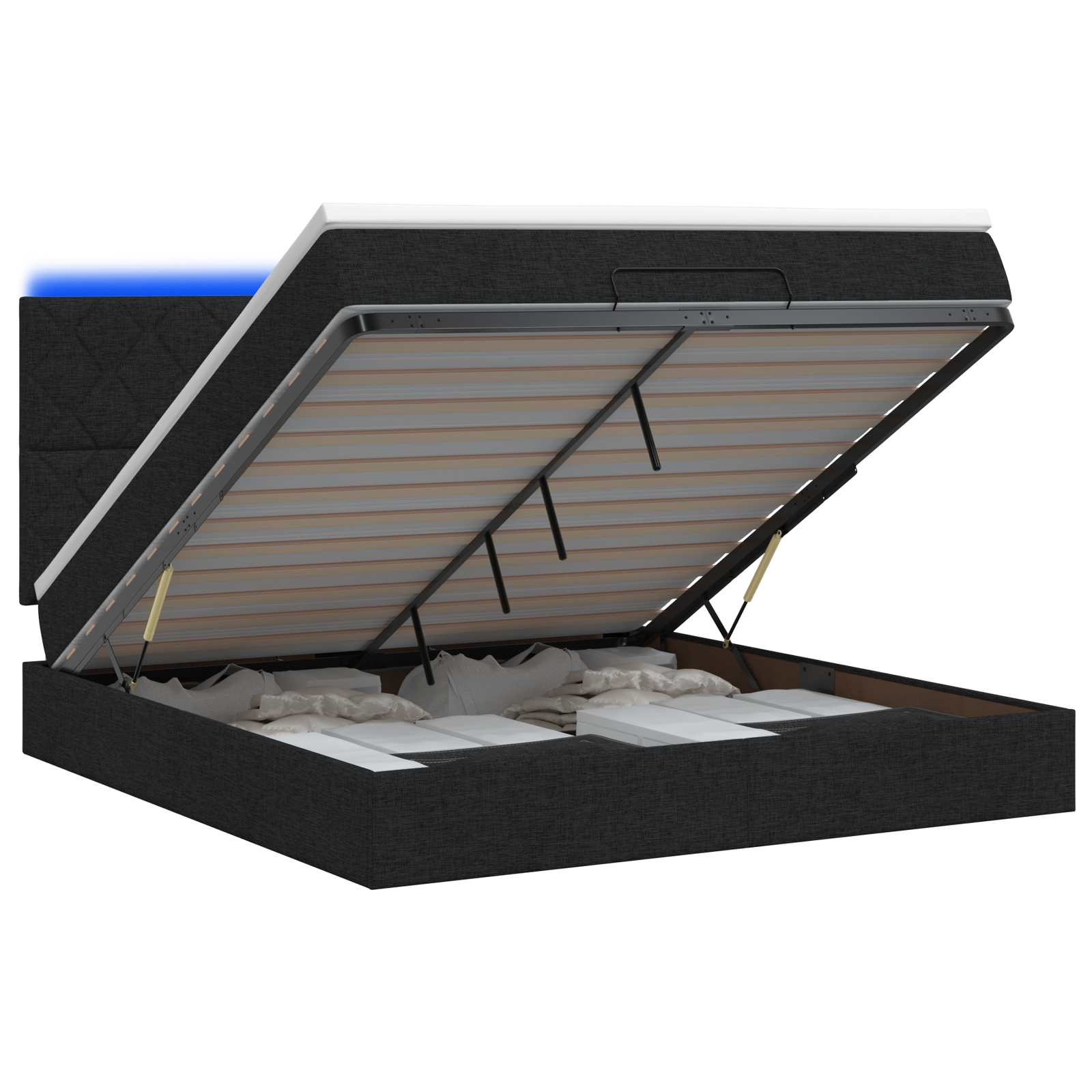 Ottoman Bed met Matrassen en LED Zwart 140 x 190 cm Stof