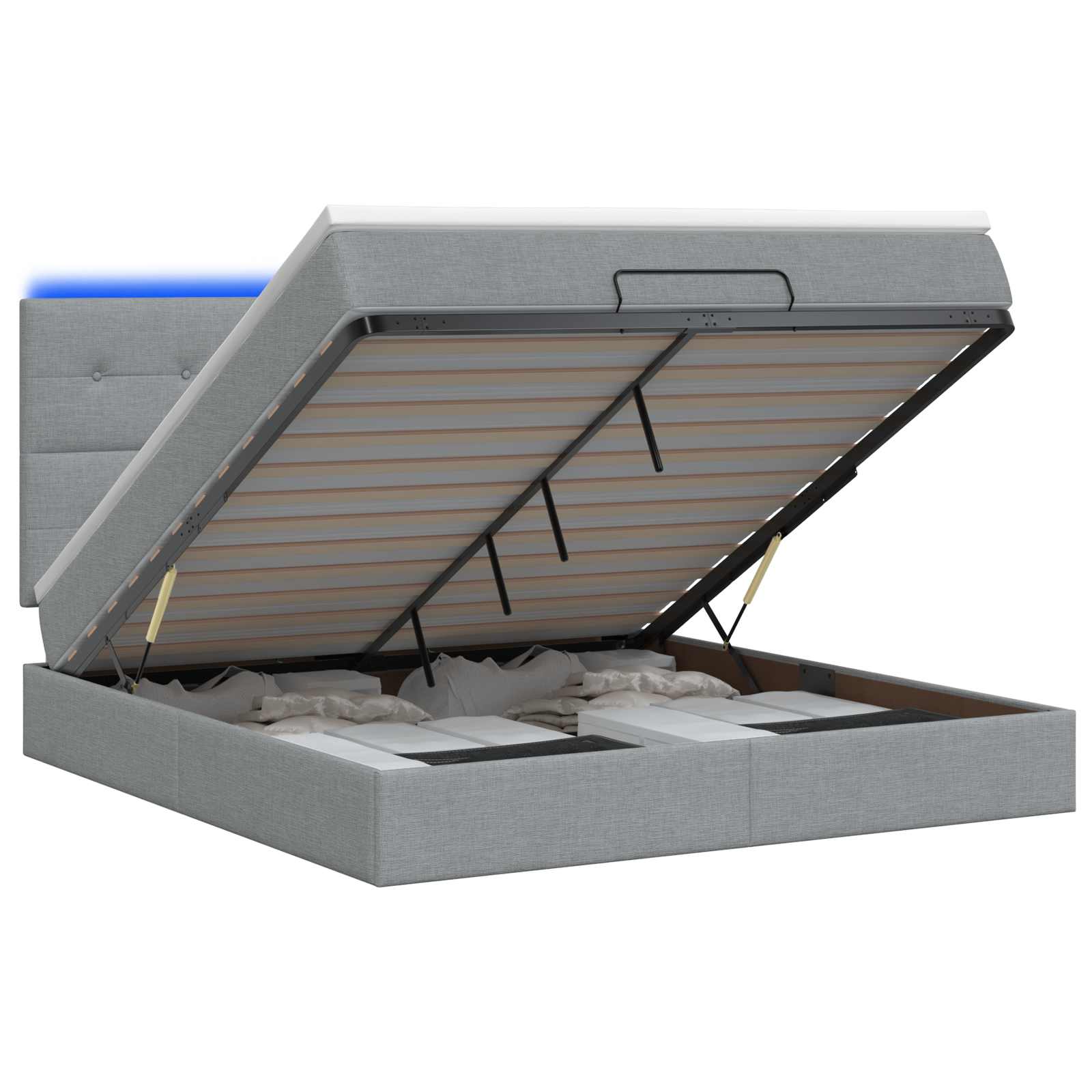 Ottoman Bed met Matrassen en LED Lichtgrijs 140 x 200 cm Stof