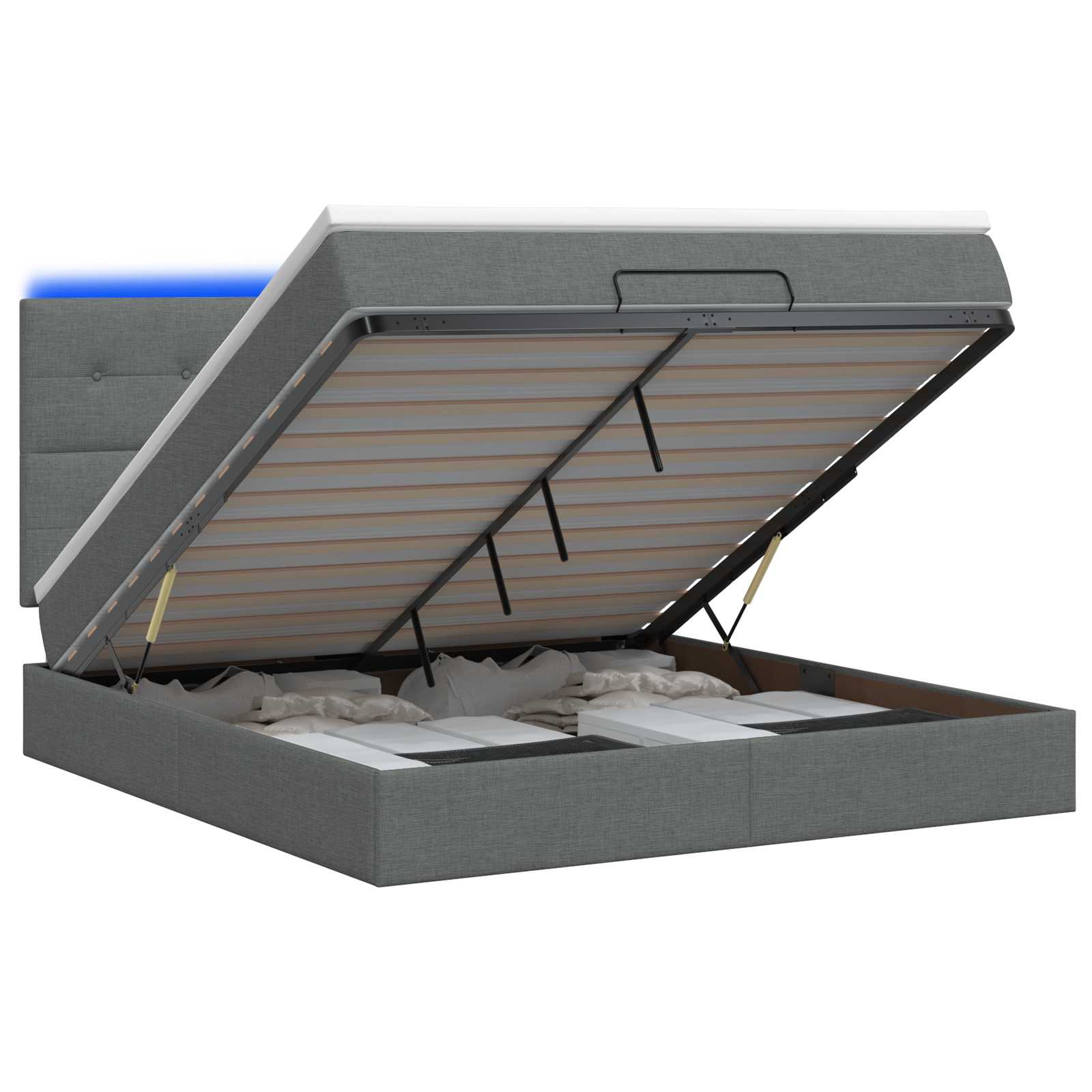 Ottoman Bed met Matrassen en LED Donkergrijs 160 x 200 cm Stof