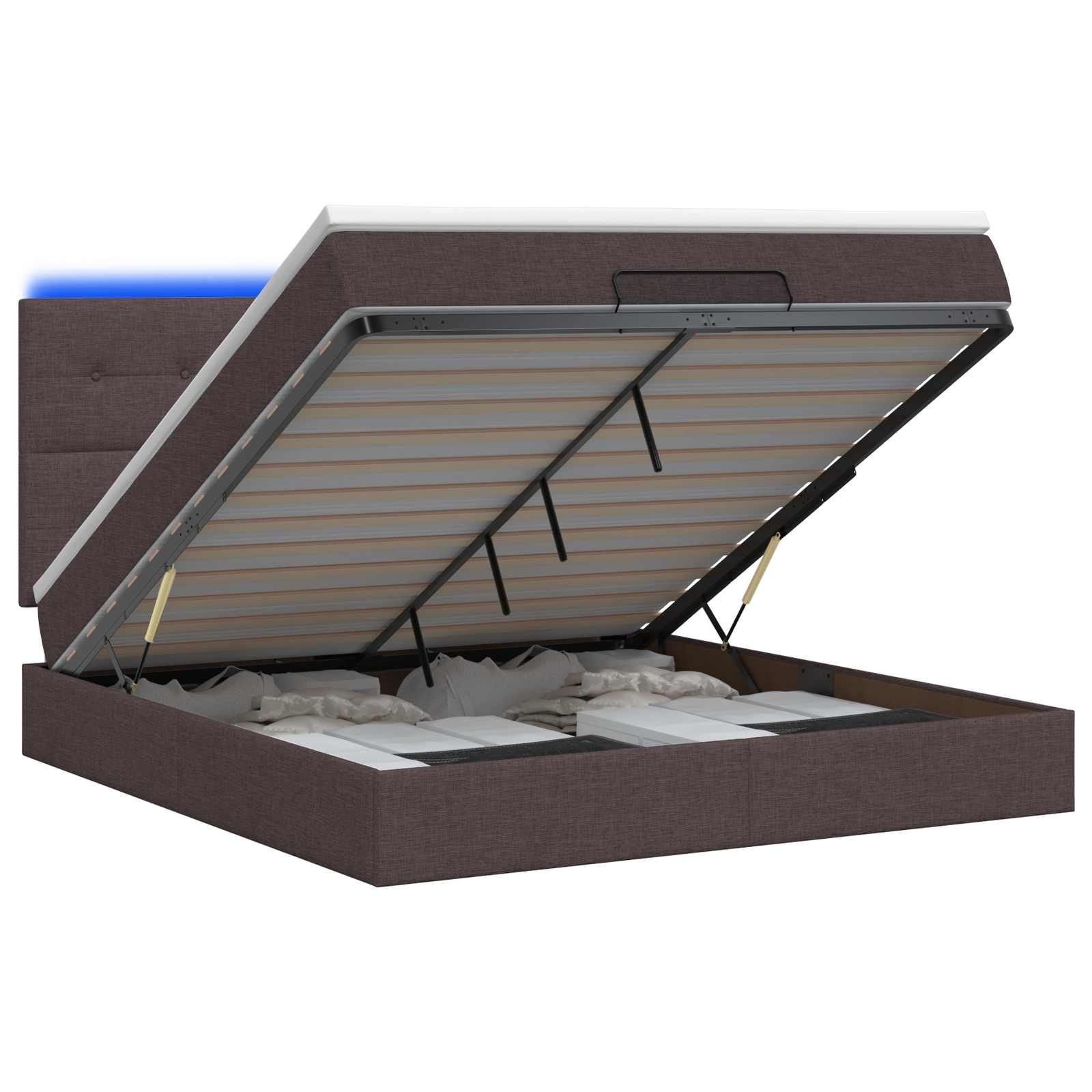 Ottoman Bed met Matrassen en LED Donkerbruin 160 x 200 cm Stof