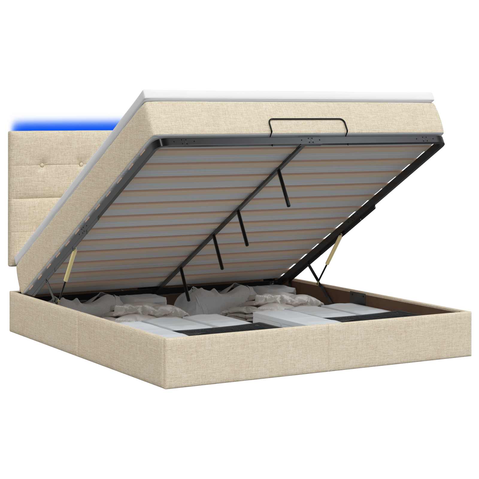 Ottoman Bed met Matrassen en LED Crèmekleurig 160 x 200 cm Stof