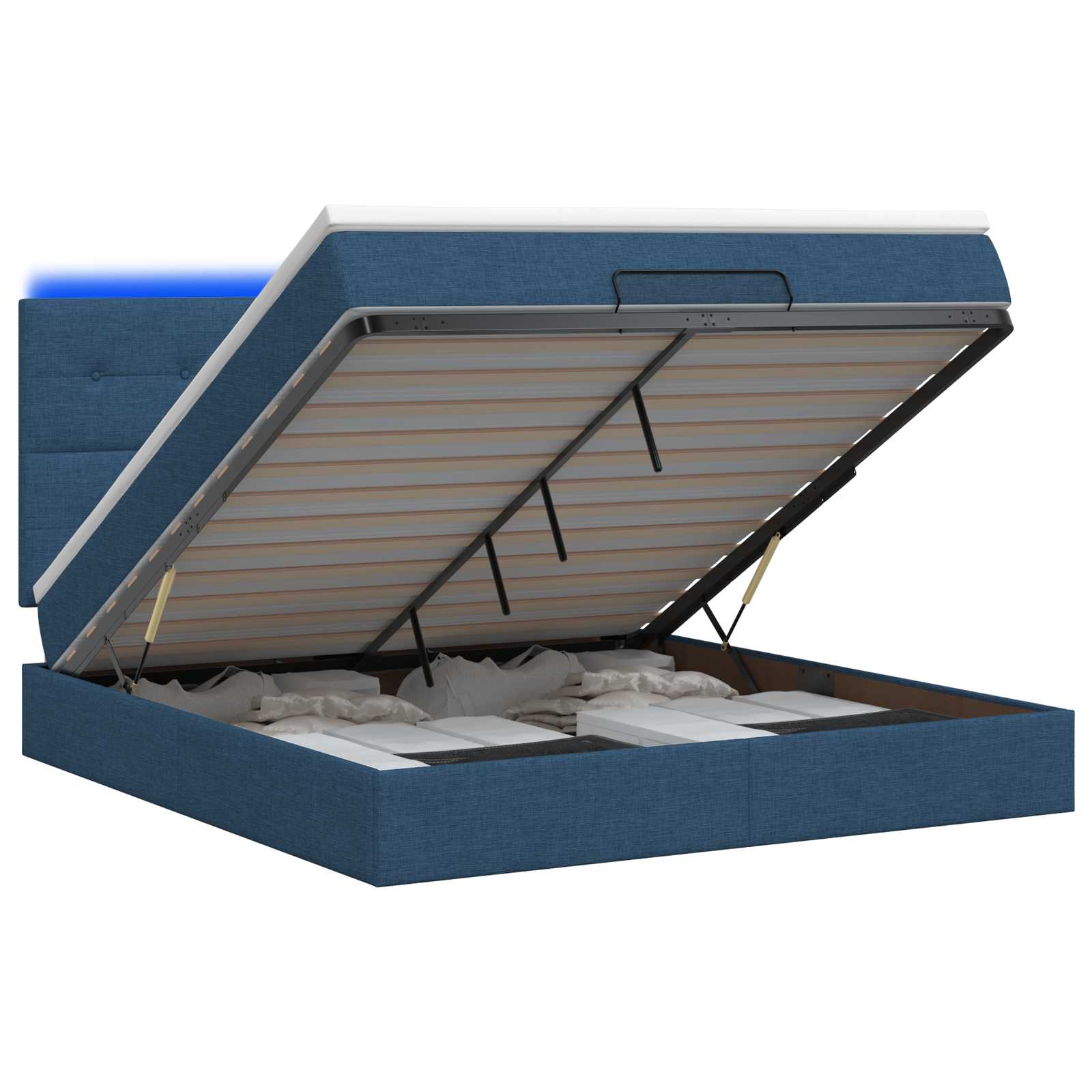 Ottoman Bed met Matrassen en LED Blauw 160 x 200 cm Stof