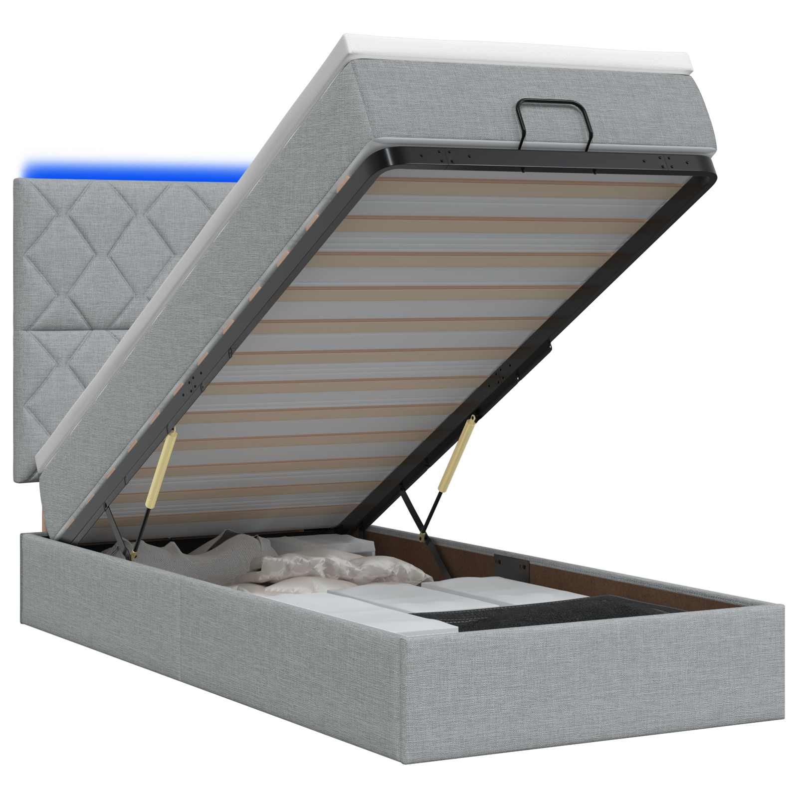 Ottoman Bed met Matrassen en LED Lichtgrijs 100 x 200 cm Stof