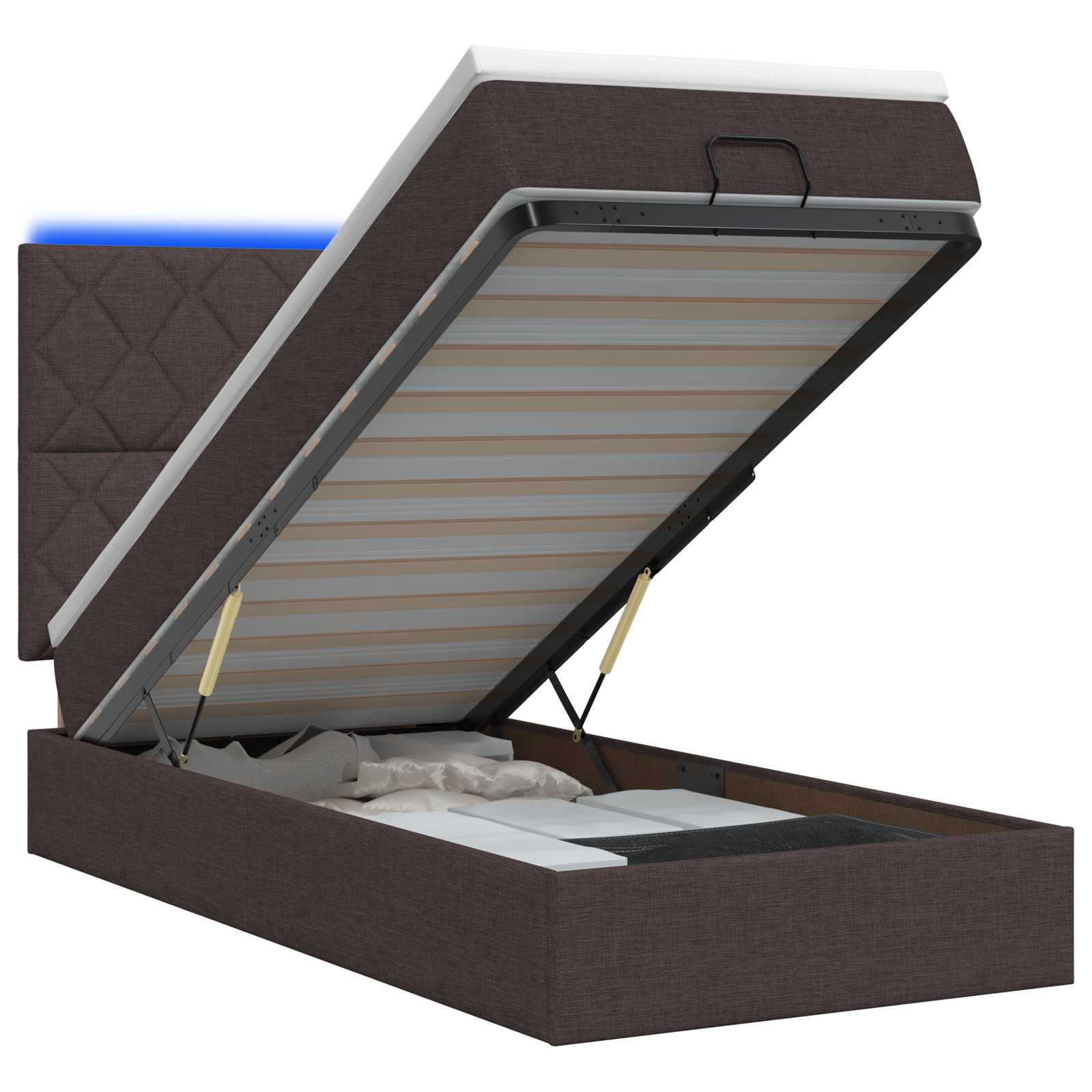 Ottoman Bed met Matrassen en LED Donkerbruin 100 x 200 cm Stof