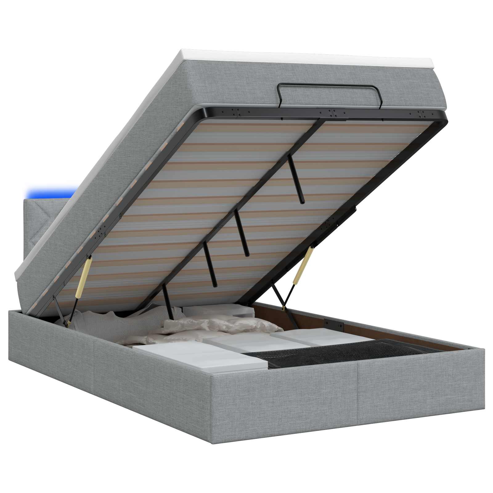 Ottoman Bed met Matrassen en LED Lichtgrijs 120 x 190 cm Stof