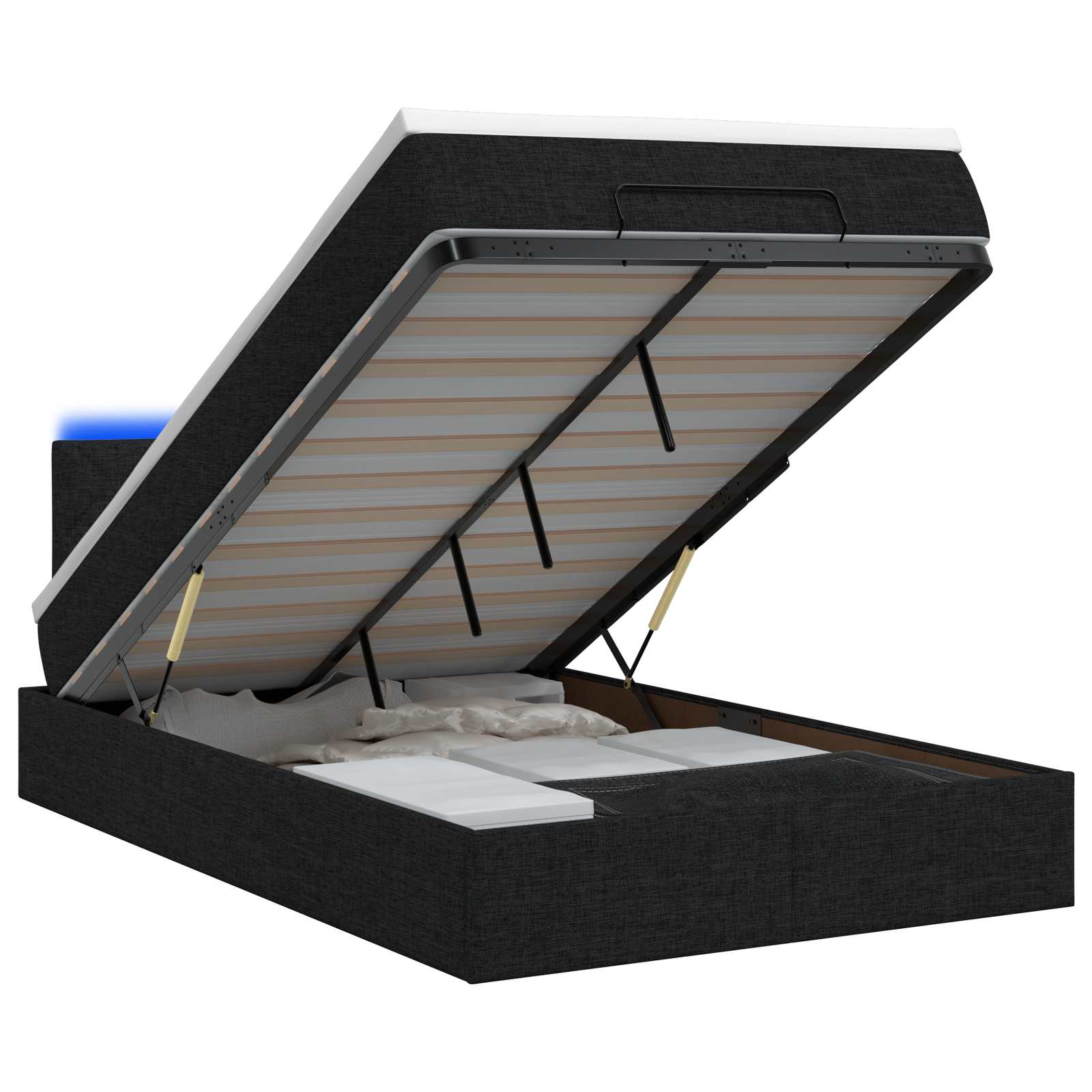 Ottoman Bed met Matrassen en LED Zwart 120 x 190 cm Stof