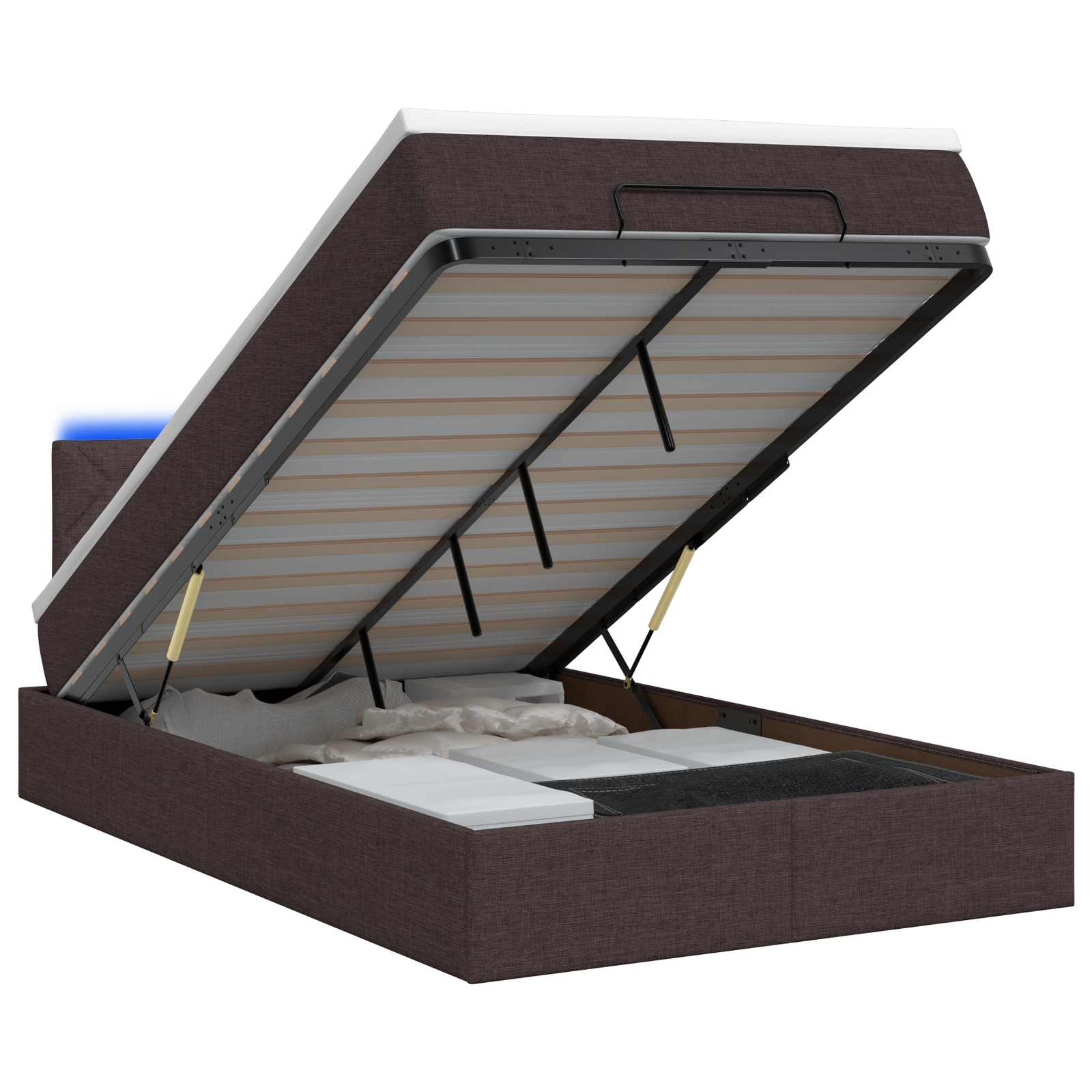 Ottoman Bed met Matrassen en LED Donkerbruin 120 x 190 cm Stof
