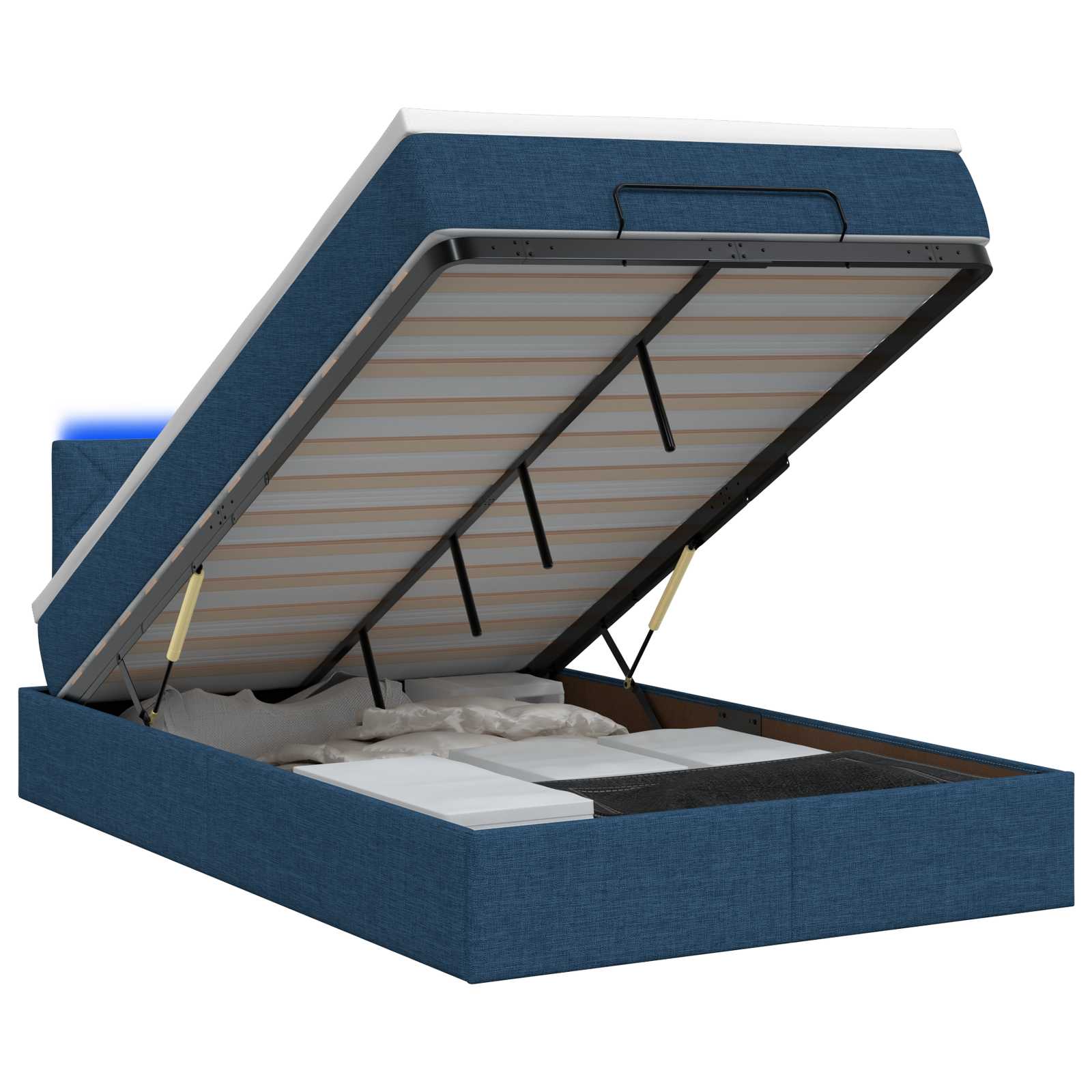 Ottoman Bed met Matrassen en LED Blauw 120 x 190 cm Stof