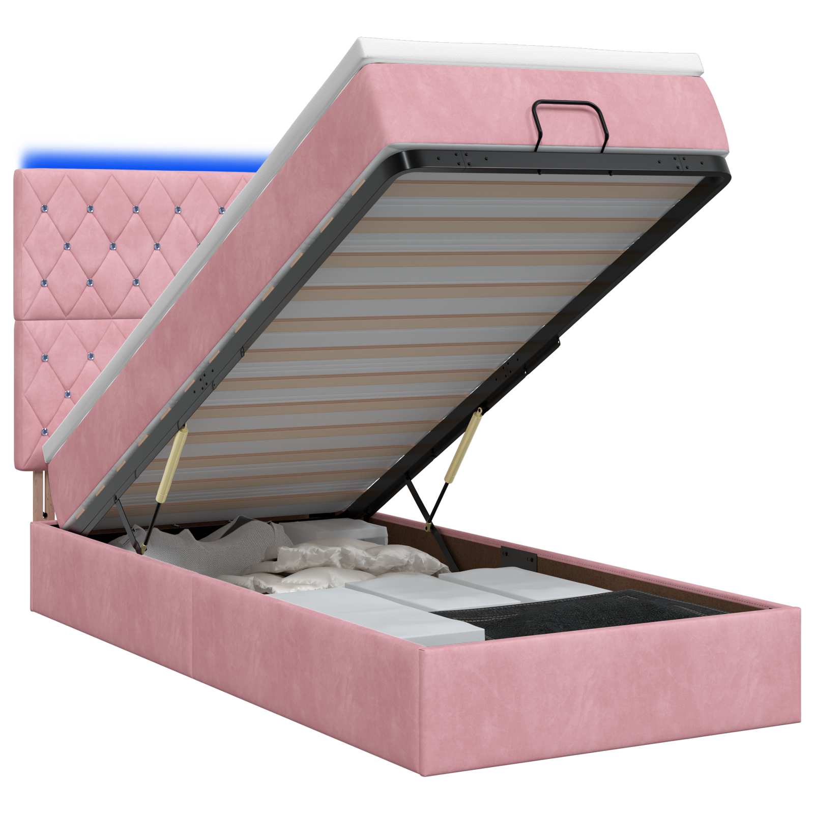 Ottoman Bed met Matrassen en LED Roze 90 x 200 cm fluweel