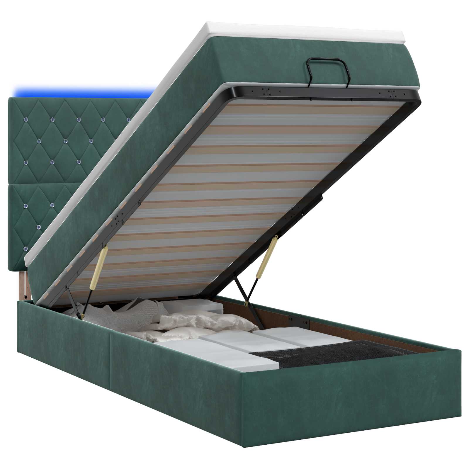 Ottoman Bed met Matrassen en LED Donkergroen 100 x 200 cm