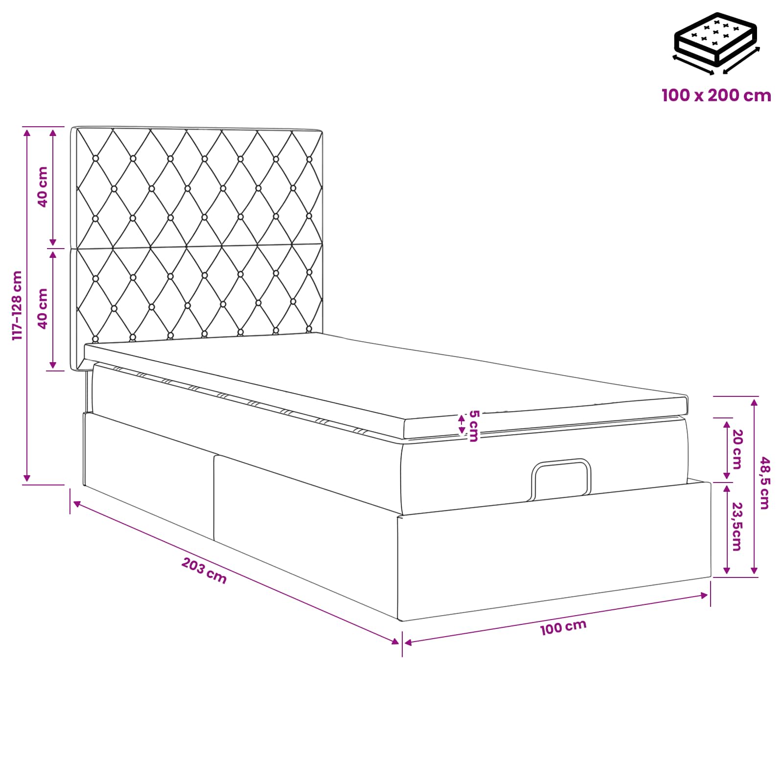 Ottoman Bed met Matrassen en LED Roze 100 x 200 cm fluweel – afbeelding 12