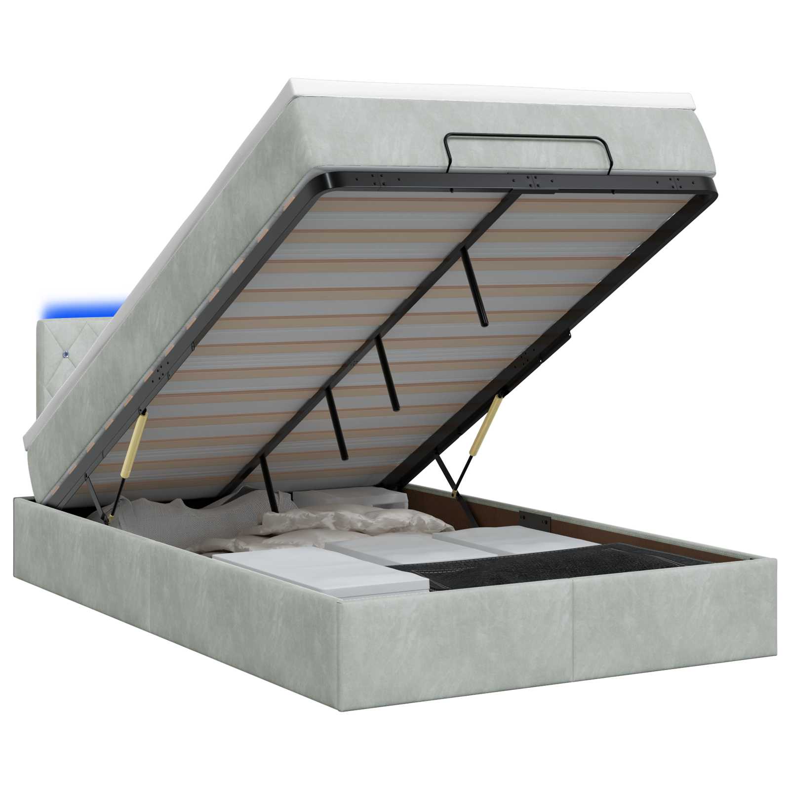 Ottoman Bed met Matrassen en LED Lichtgrijs 120 x 190 cm – afbeelding 1