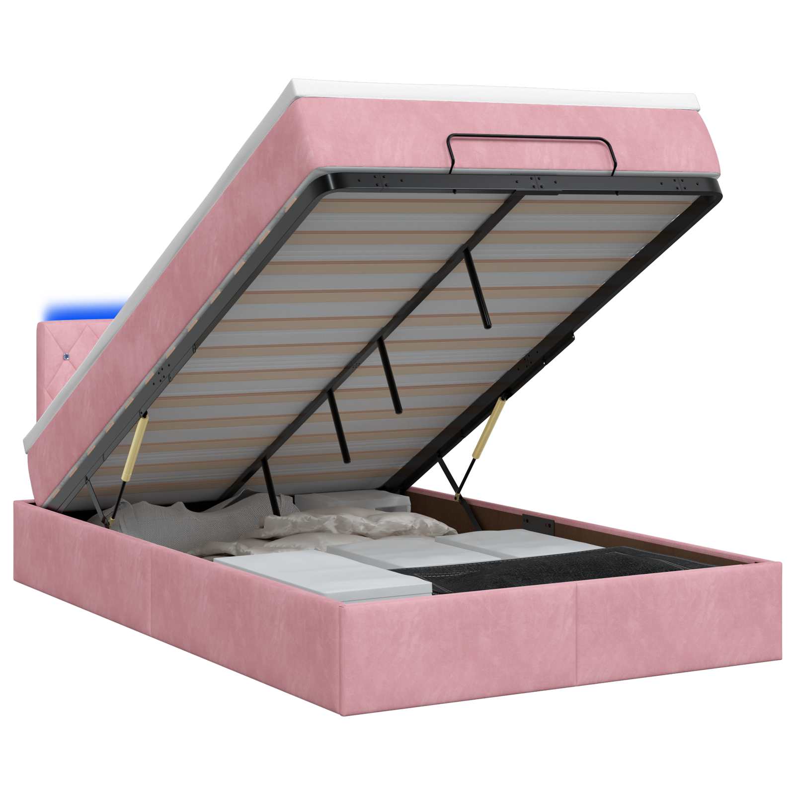 Ottoman Bed met Matrassen en LED Roze 120 x 190 cm fluweel – afbeelding 1