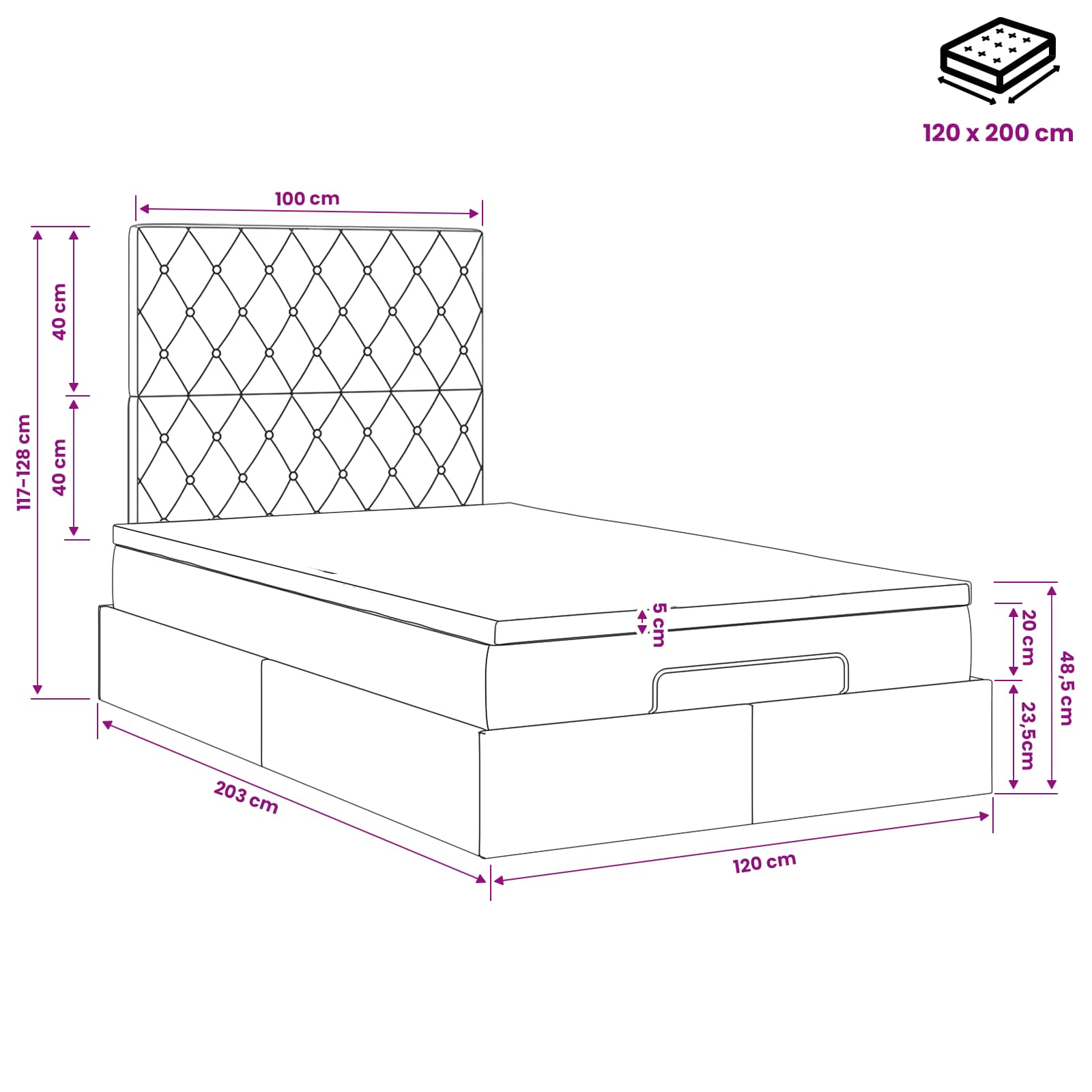 Ottoman Bed met Matrassen en LED Roze 120 x 200 cm fluweel – afbeelding 12