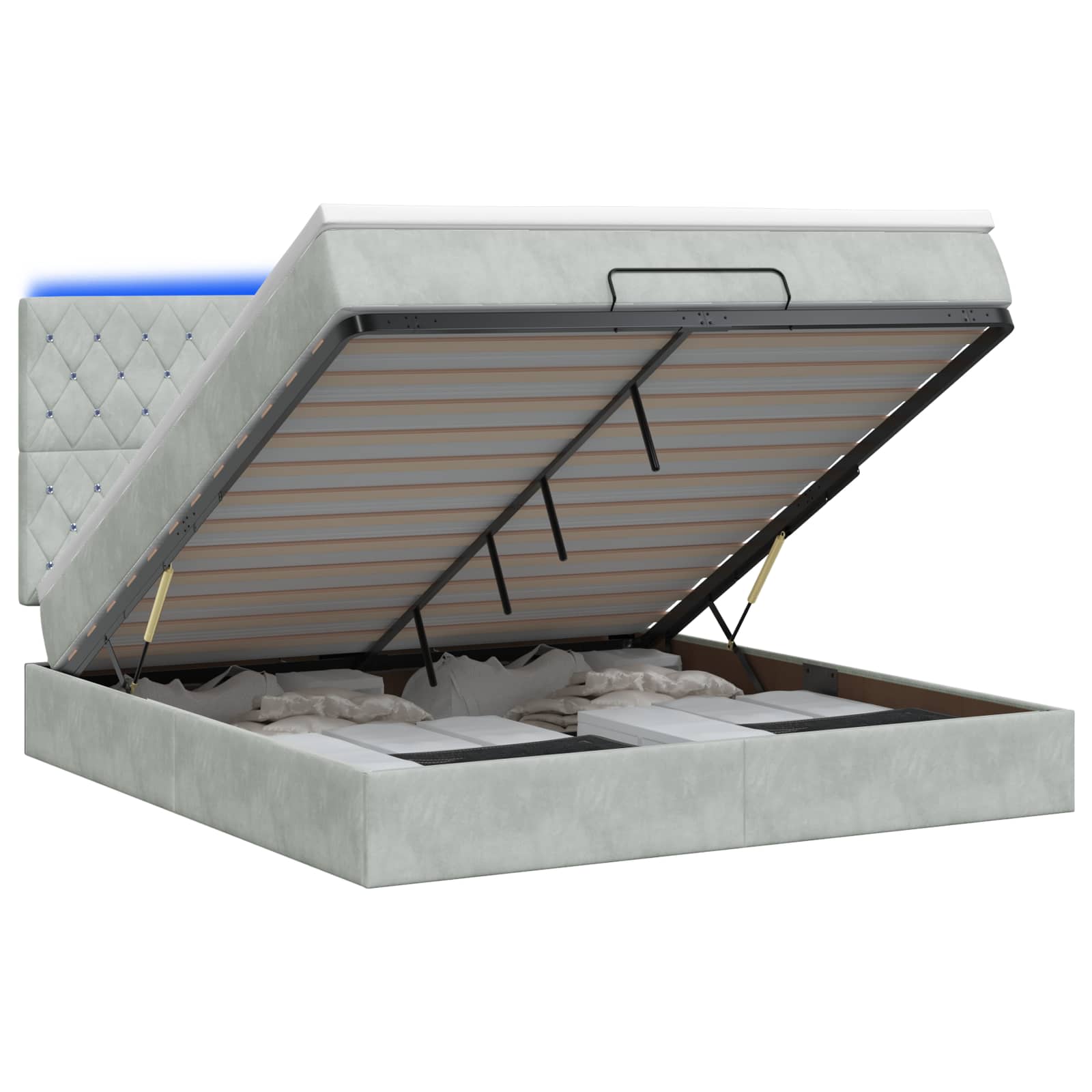 Ottoman Bed met Matrassen en LED Lichtgrijs 160 x 200 cm