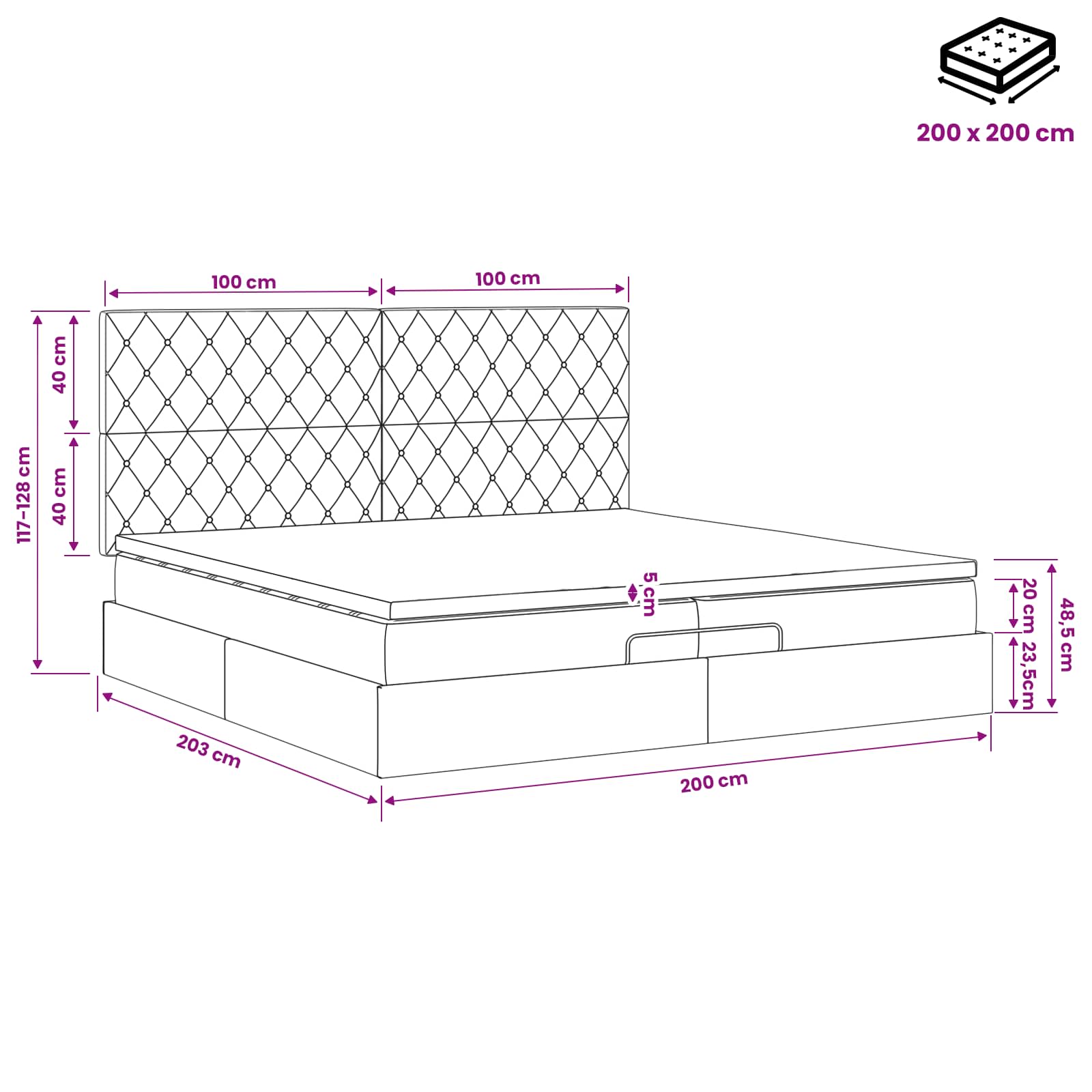 Ottoman Bed met Matrassen en LED Roze 200 x 200 cm fluweel – afbeelding 12
