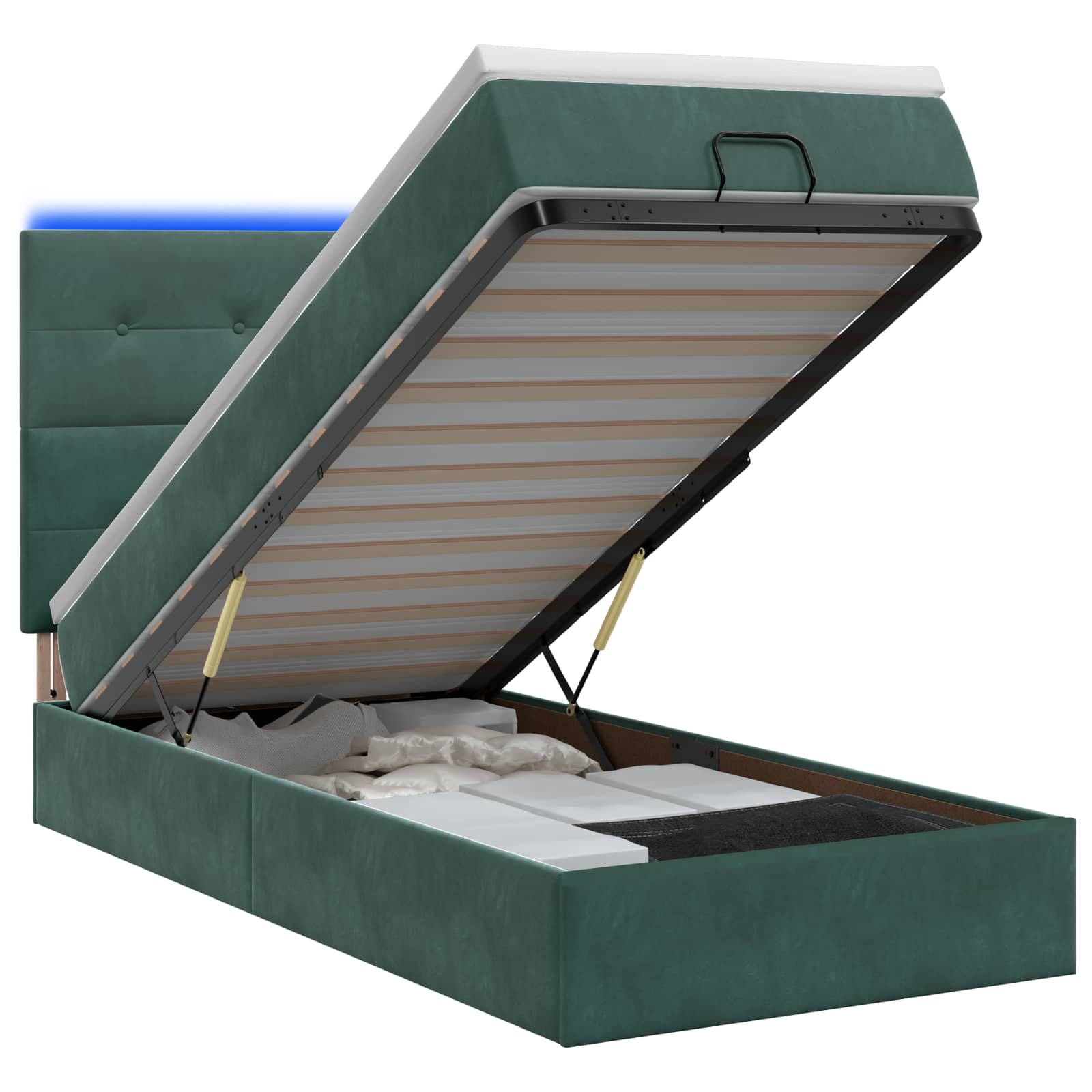 Ottoman Bed met Matrassen en LED Donkergroen 80 x 200 cm