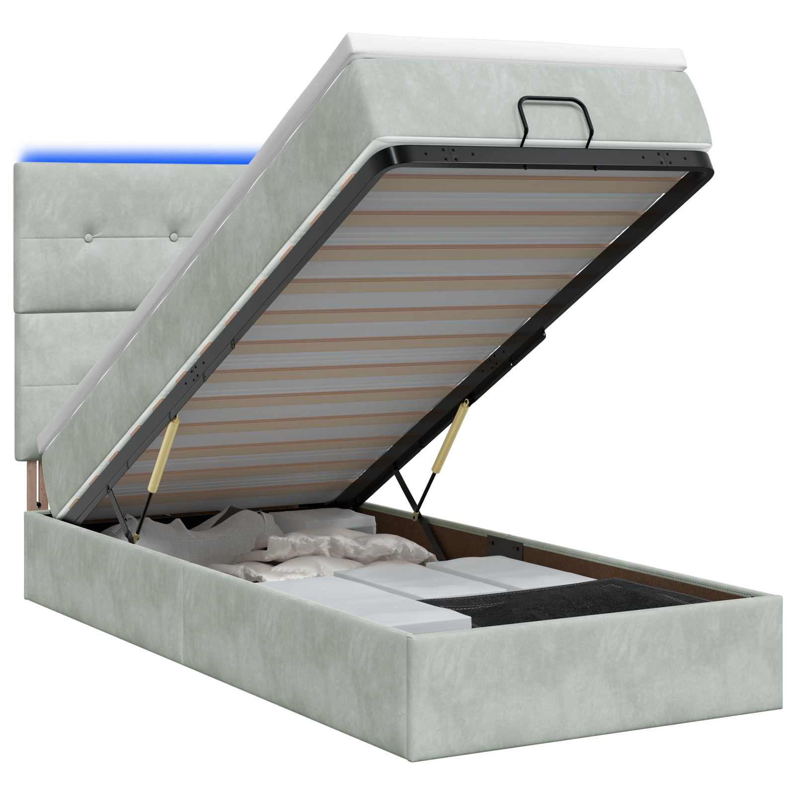 Ottoman Bed met Matrassen en LED Lichtgrijs 90 x 190 cm fluweel