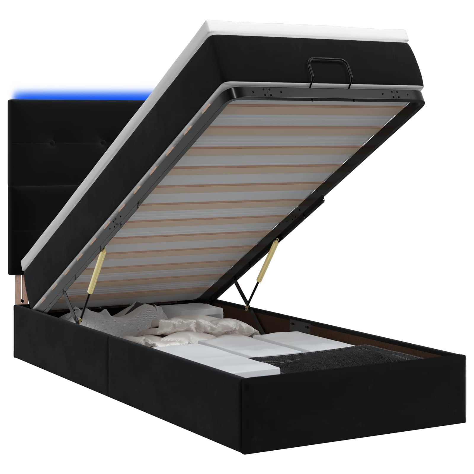 Ottoman Bed met Matrassen en LED Zwart 90 x 190 cm fluweel