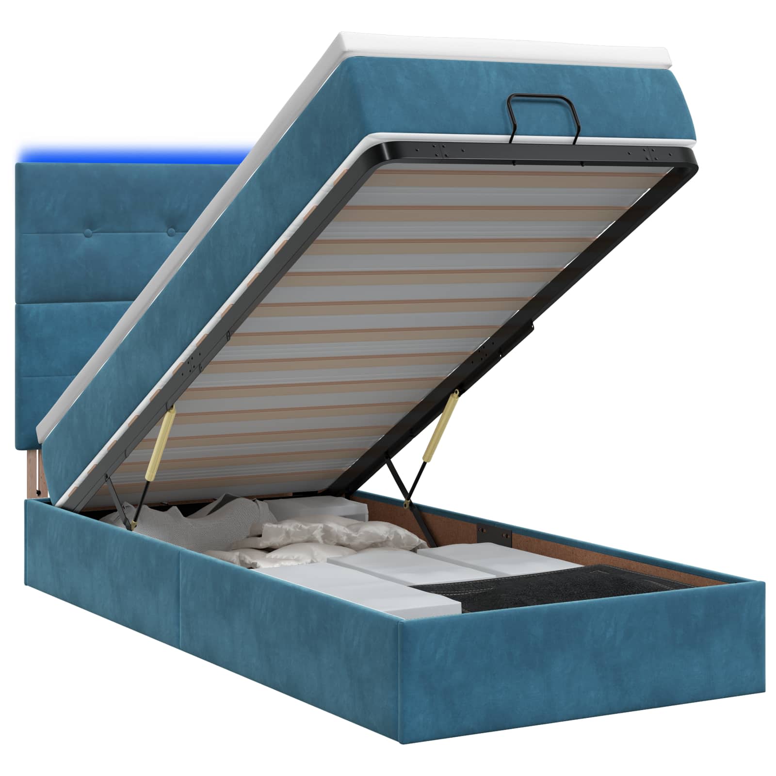 Ottoman Bed met Matrassen en LED Donkerblauw 90 x 190 cm