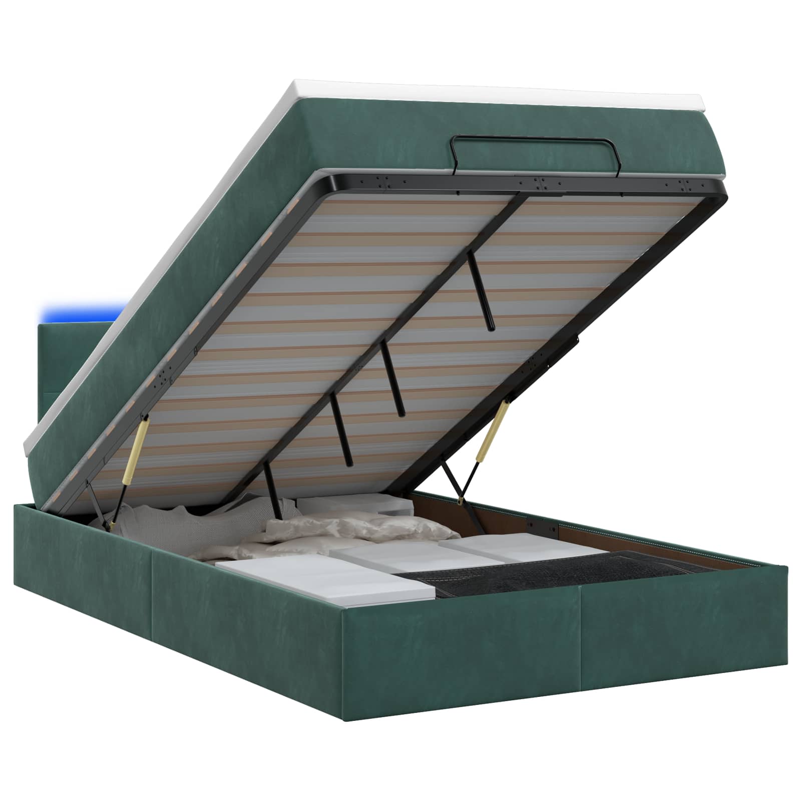Ottoman Bed met Matrassen en LED Donkergroen 120 x 190 cm – afbeelding 1
