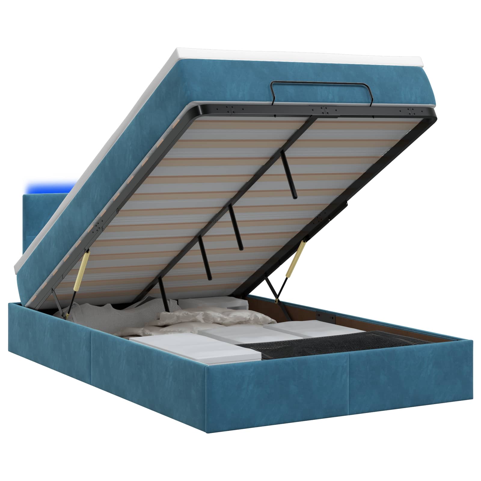Ottoman Bed met Matrassen en LED Donkerblauw 120 x 190 cm – afbeelding 1