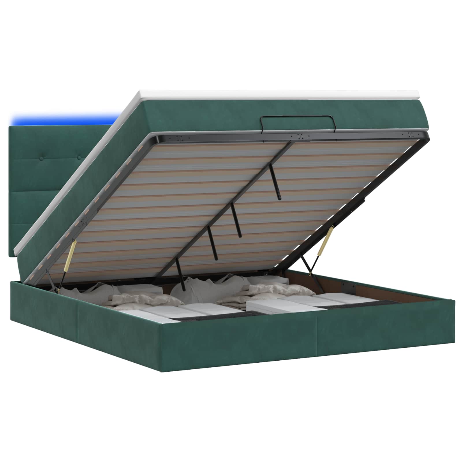 Ottoman Bed met Matrassen en LED Donkergroen 160 x 200 cm