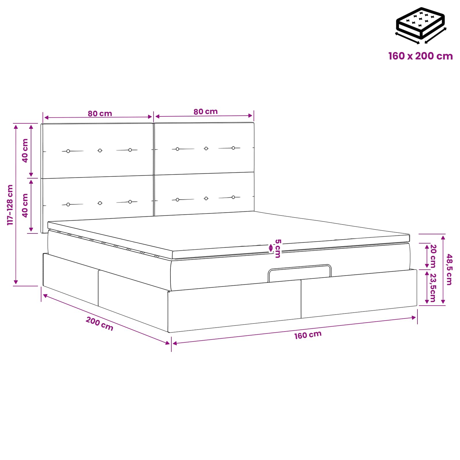Ottoman Bed met Matrassen en LED Donkergroen 160 x 200 cm – afbeelding 12