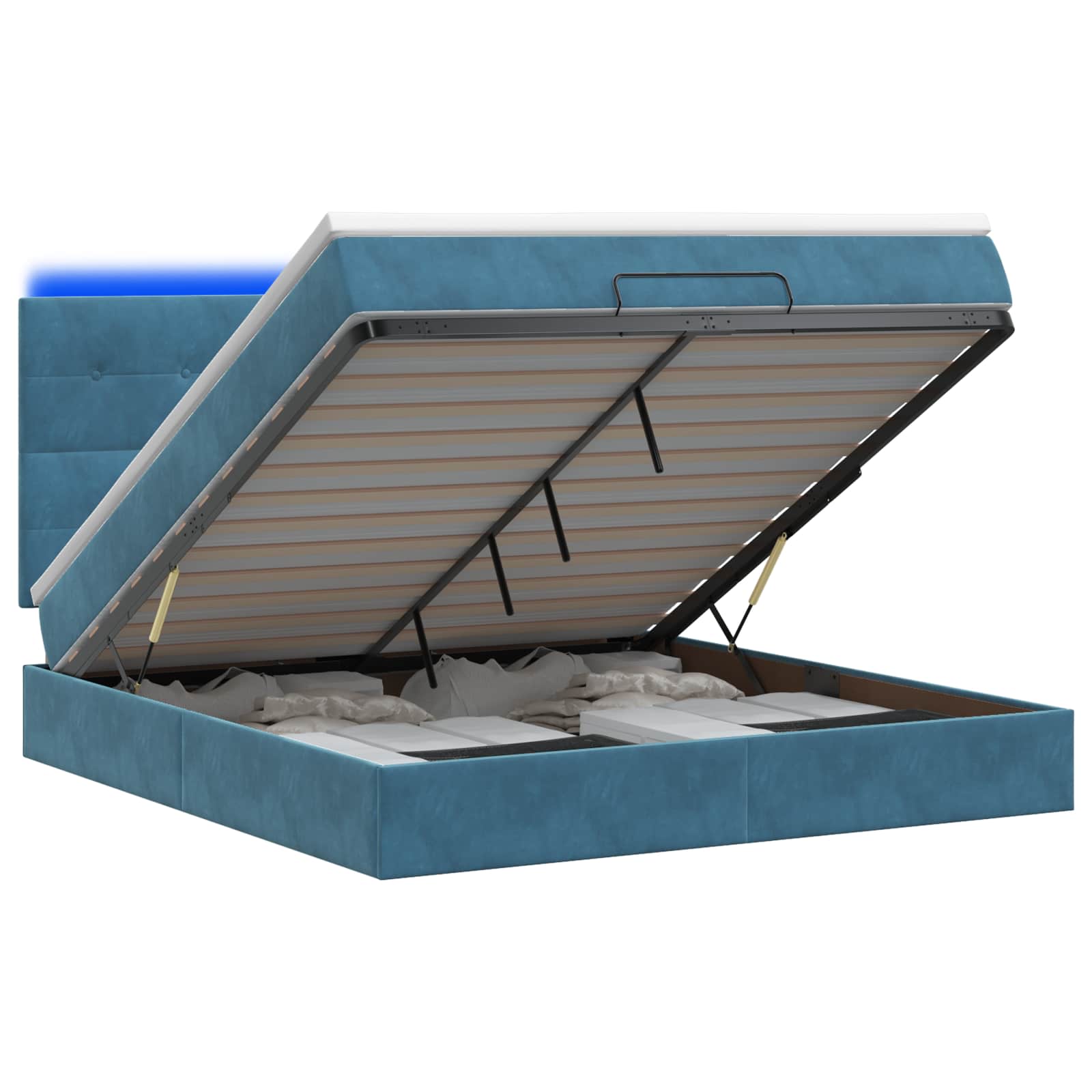 Ottoman Bed met Matrassen en LED Donkerblauw 160 x 200 cm