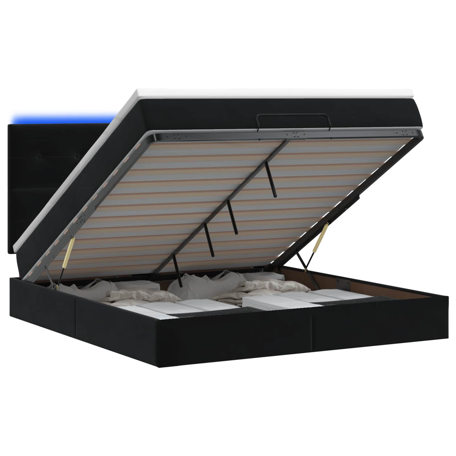 Ottoman Bed met Matrassen en LED Zwart 180 x 200 cm fluweel